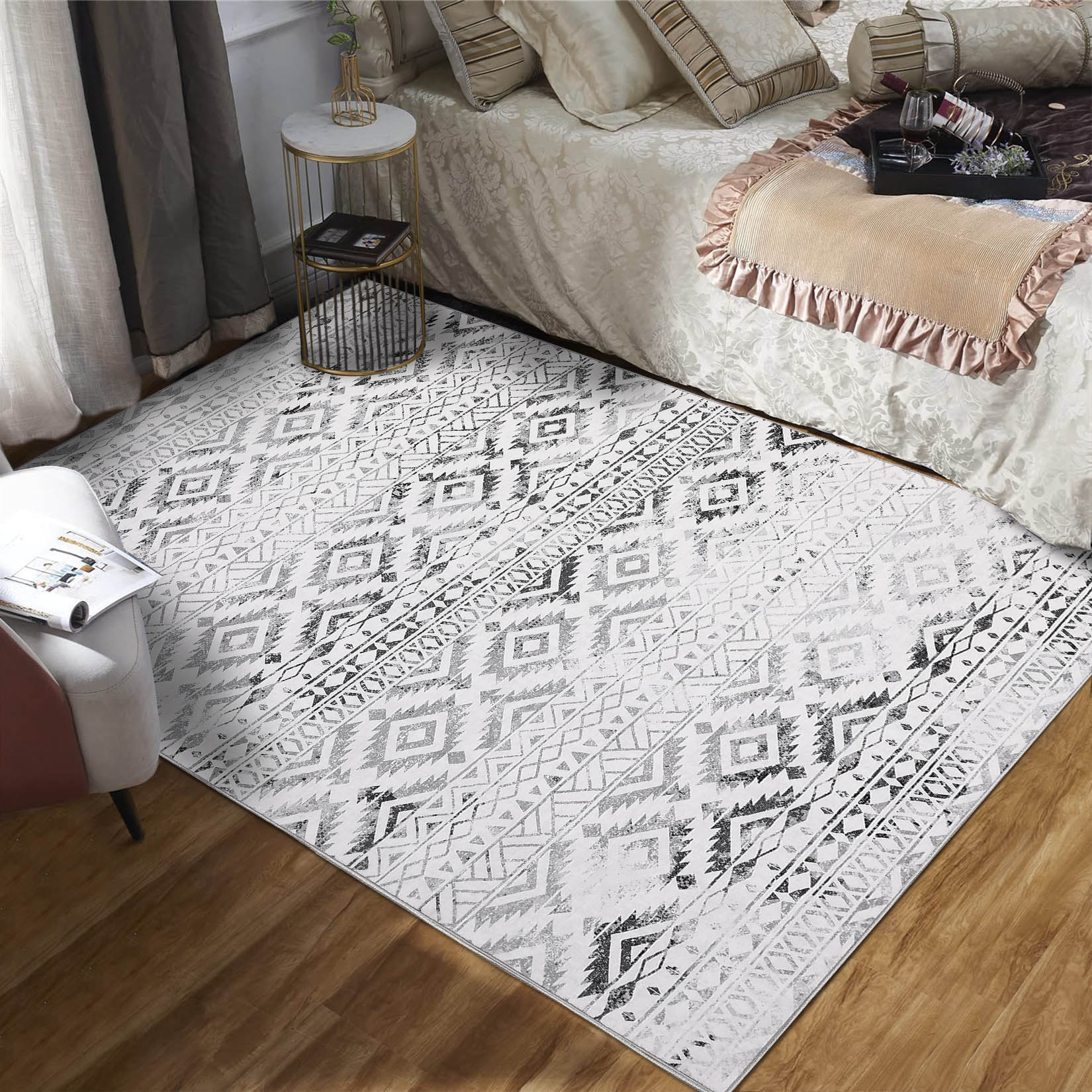 Garvee YXY-LO-PHO-15IRIV3F 5 x 7 (ft) Loomed Polyester Gray Rectangular Indoor Geometric Mid-Century Modern Machine washable Area rug