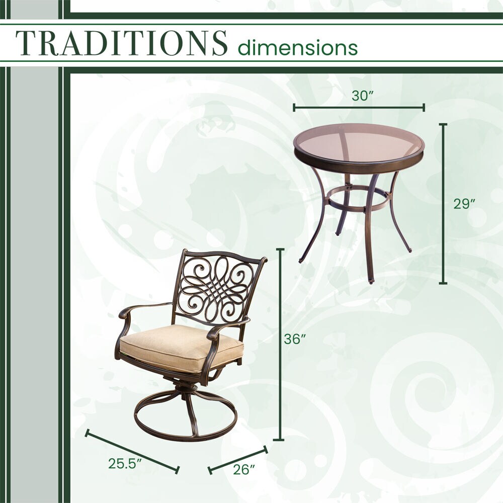 Elegant Traditions 3-Piece Bronze Bistro Set with Swivel Chairs and Glass-top Table