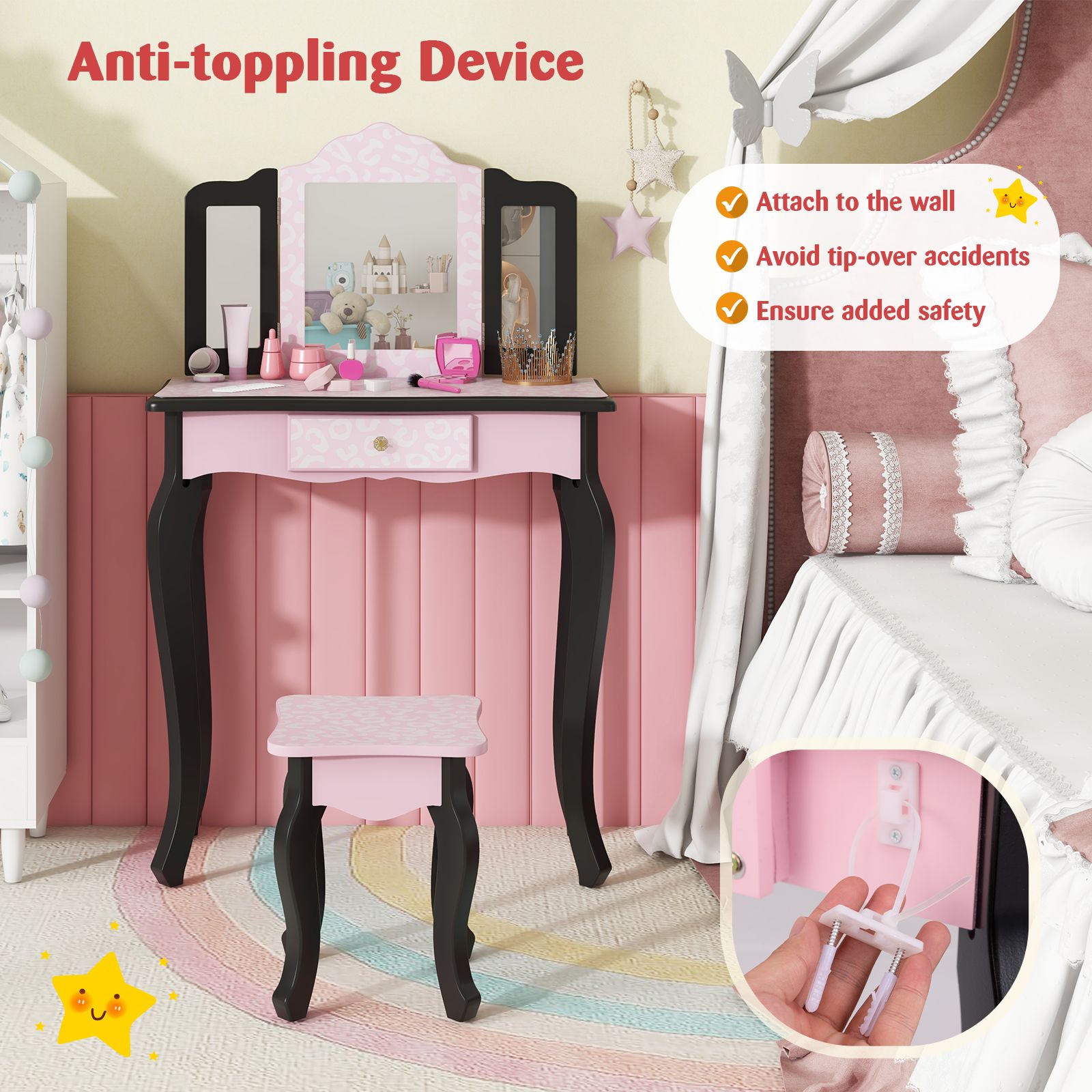 Slickblue Kids Cute Leopard Print Makeup Vanity Table- Writing Desk ...