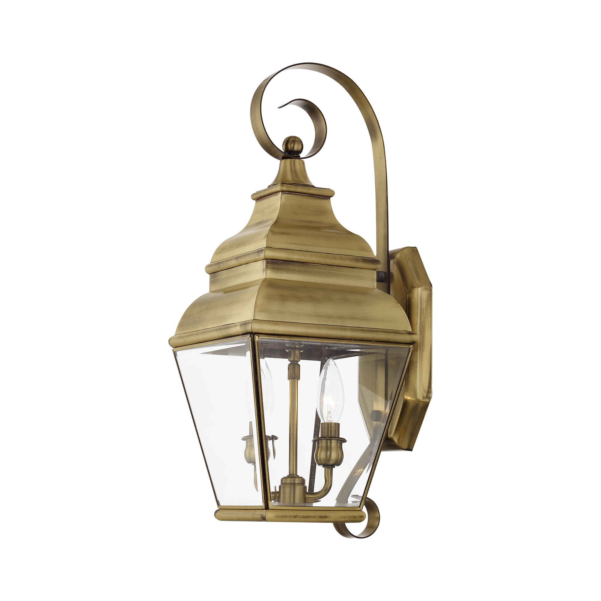 Antique Brass 2-Light Outdoor Wall Lantern with Clear Glass