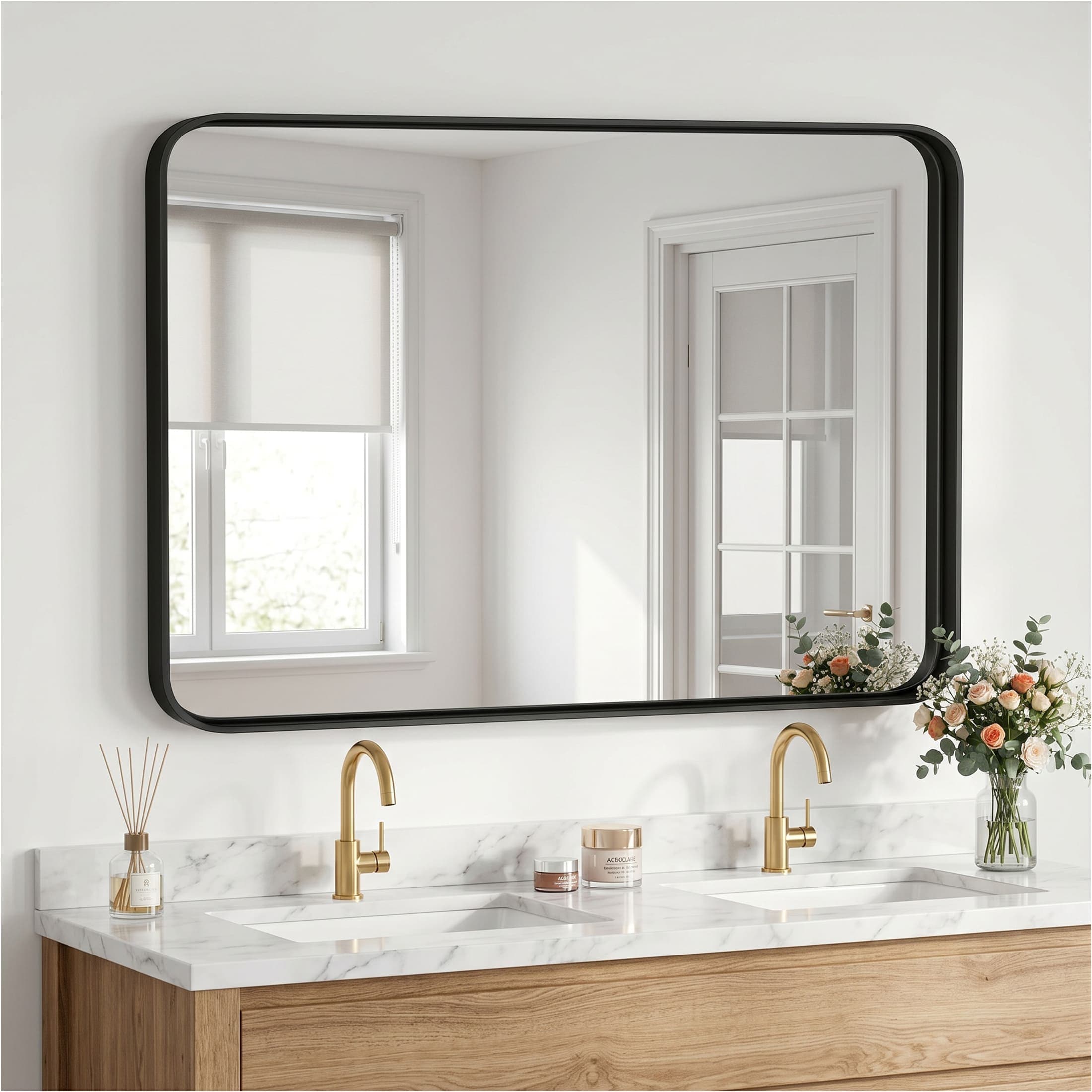 Sweetcrispy - 30-in W x 40-in H Rectangle Black Brushed Metal Framed Wall Mirror
