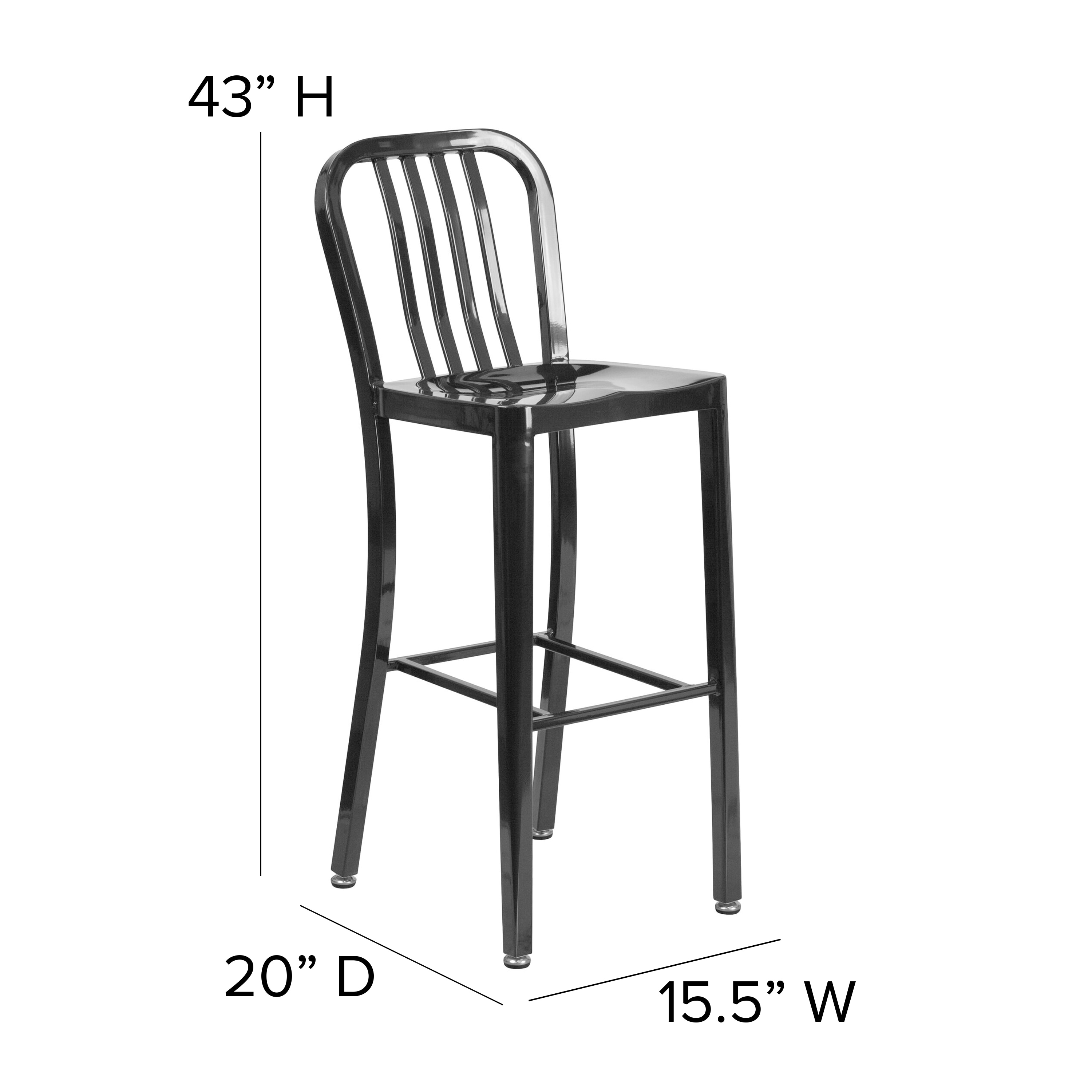 Black Metal 30" Indoor-Outdoor Slat Back Barstool
