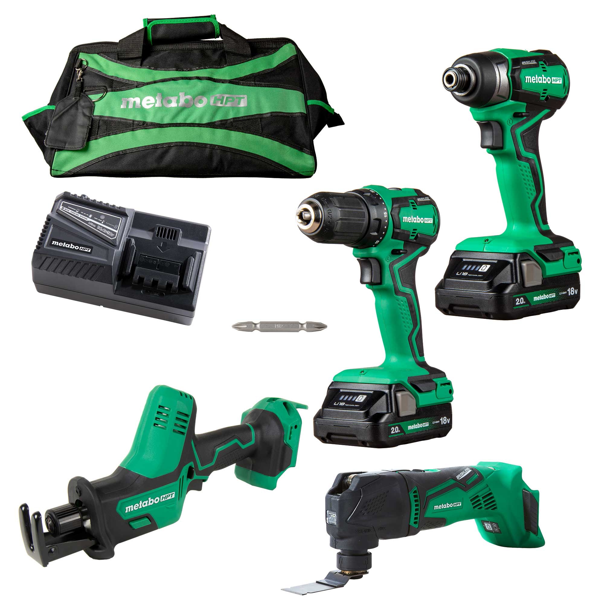 Metabo HPT MultiVolt 18-volt 4-Tool Brushless Power Tool Combo Kit with ...