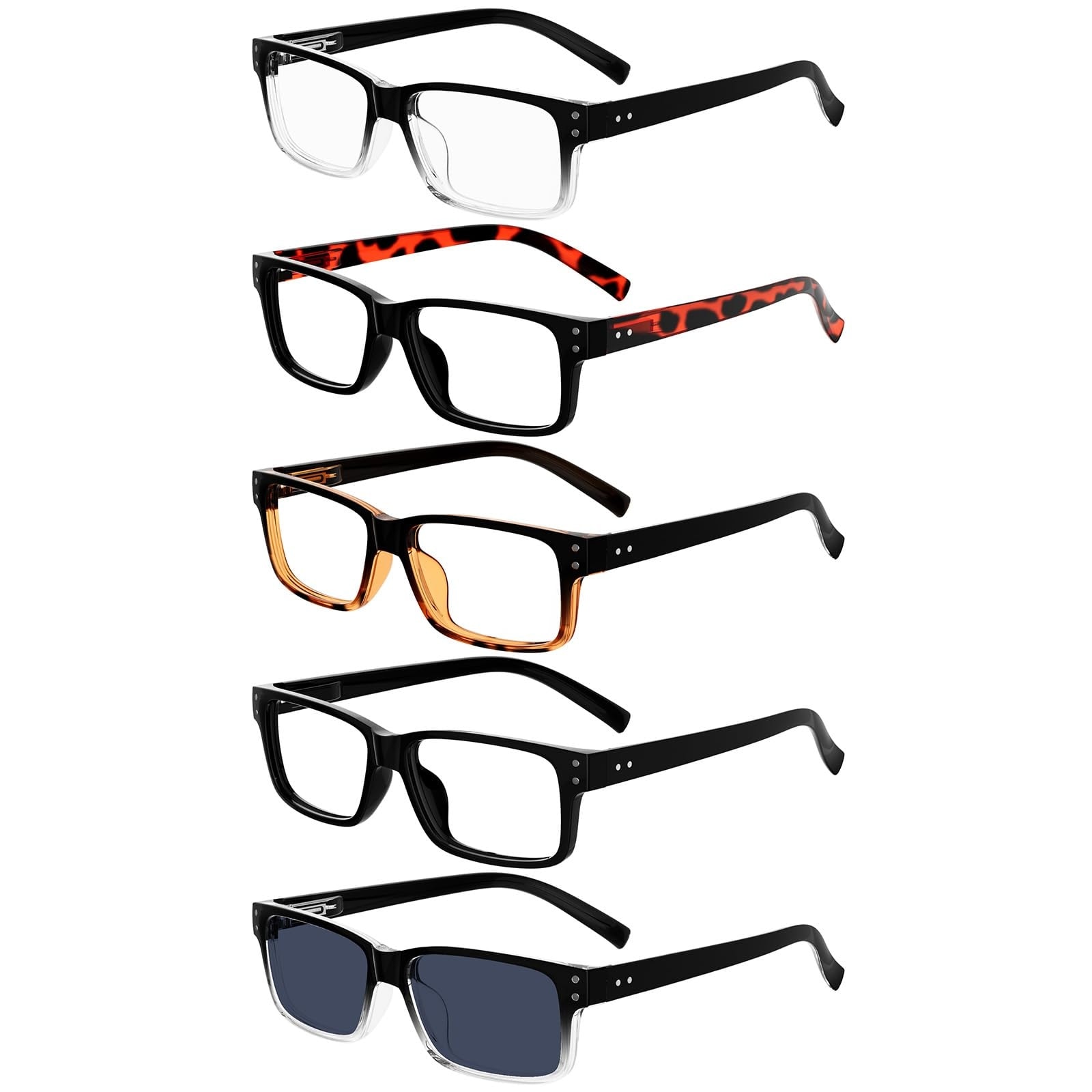 AOIZGMY  Vintage Reading Glasses for Men 5 Pack Classic Readers with Spring Hinges Clear Lenses Sturdy Comfortable Frames Includes Reading