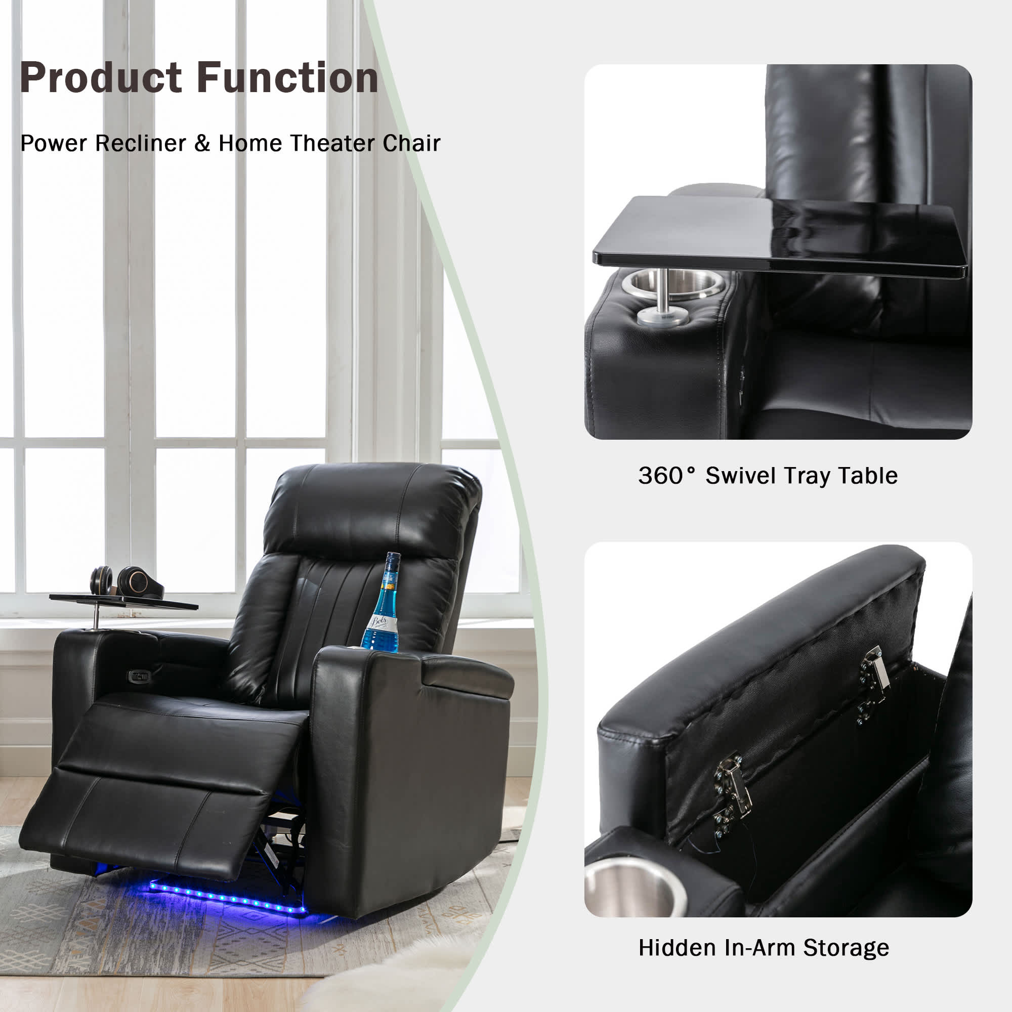 Roomfitters Premium Power Recliner Storage Arms Cup Holders Swivel Tray ...