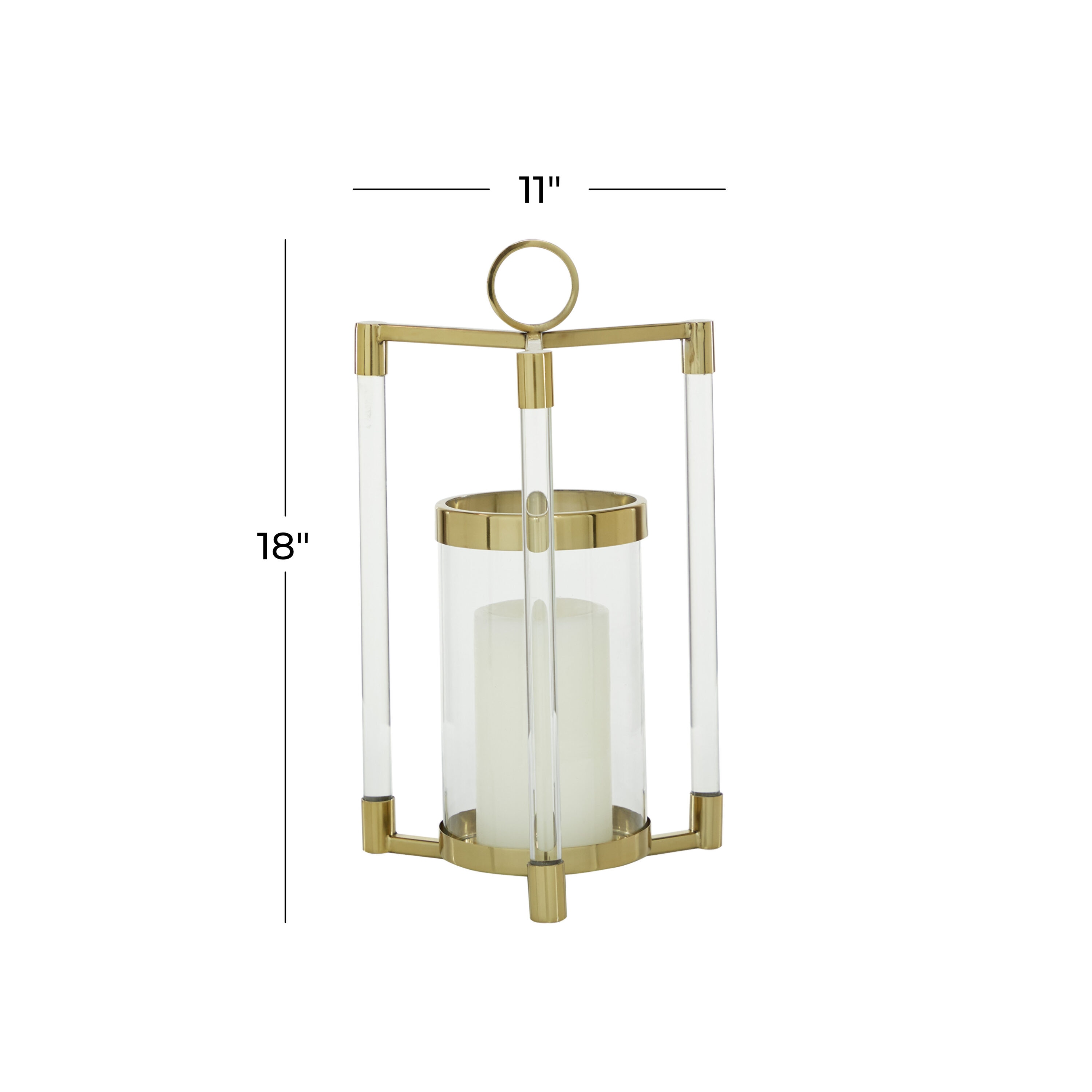 Gold and Clear Acrylic Hurricane Candle Lantern with Box Frame