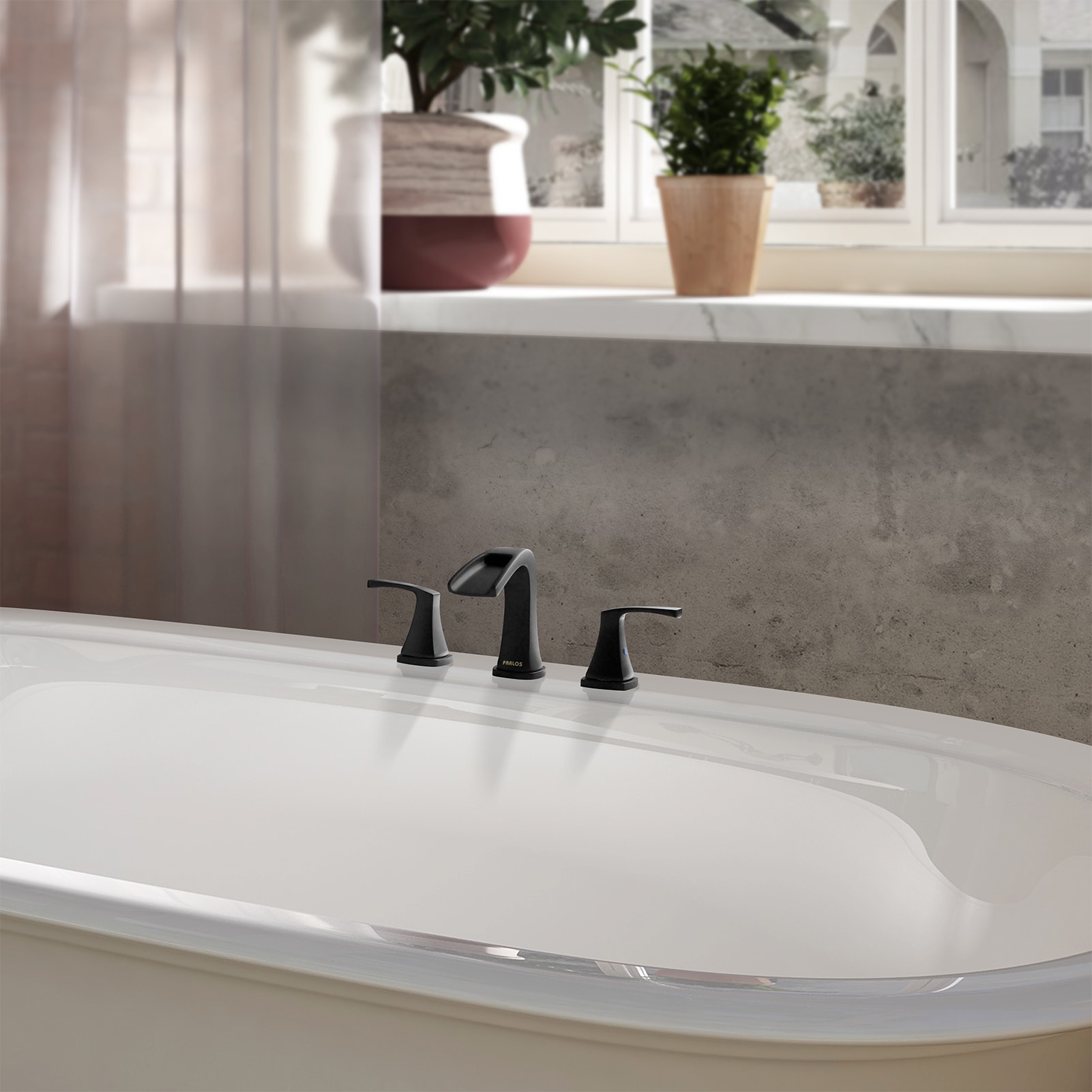 Doris Matte Black 2-Handle Waterfall Roman Tub Faucet