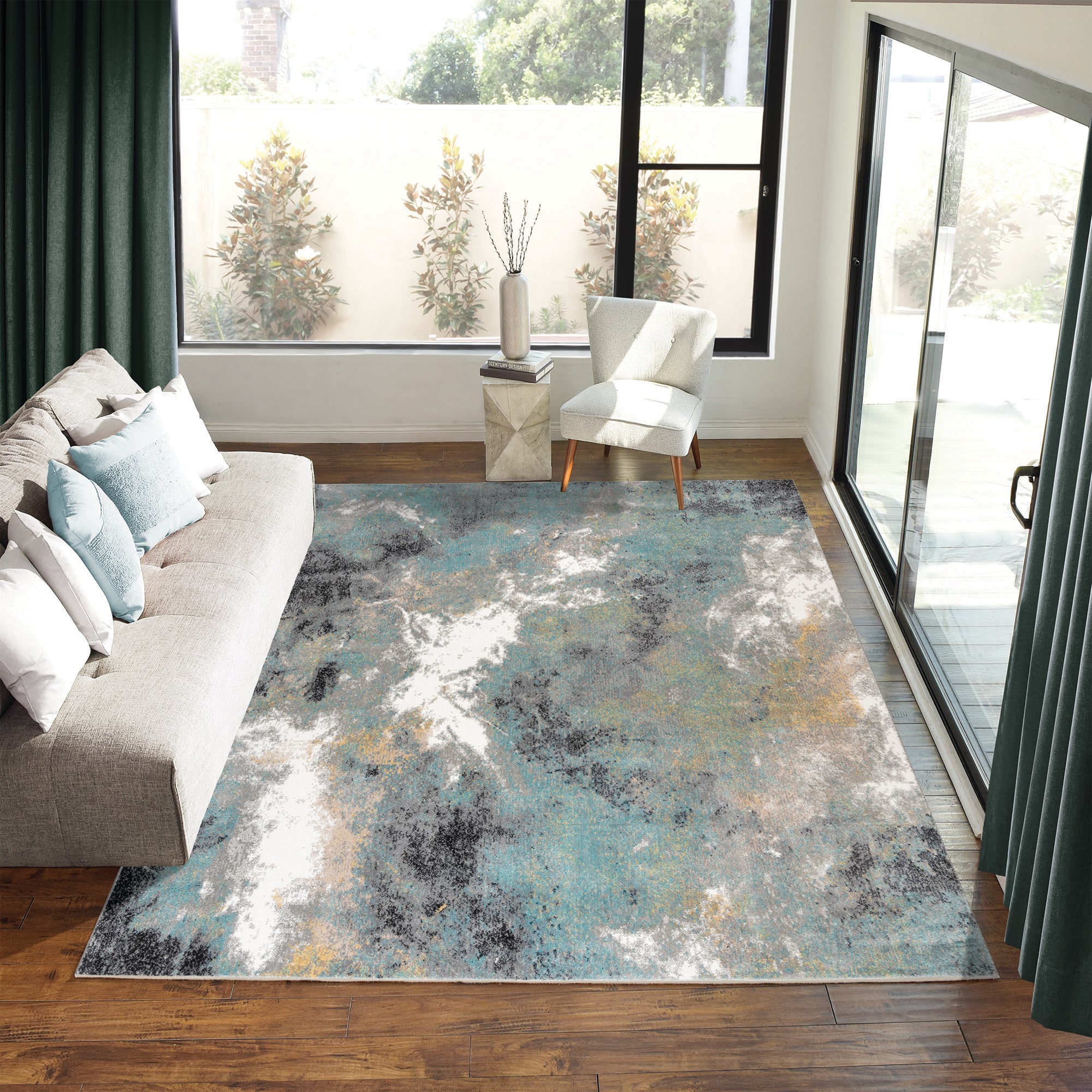 GERTMENIAN 23854 Ciaran Emil 8 x 10 (ft) Polypropylene Green and black tones Rectangular Indoor Abstract Area rug