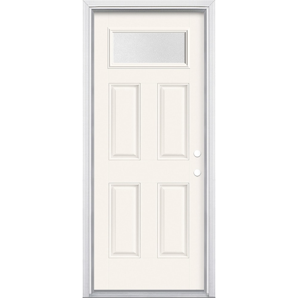 Masonite 628933 Pear Textured Glass 32-in x 80-in x 4-9/16-in Fiberglass 1/4 lite Left-hand inswing Arctic White Painted Prehung Front Door with Brickmould Insulating core