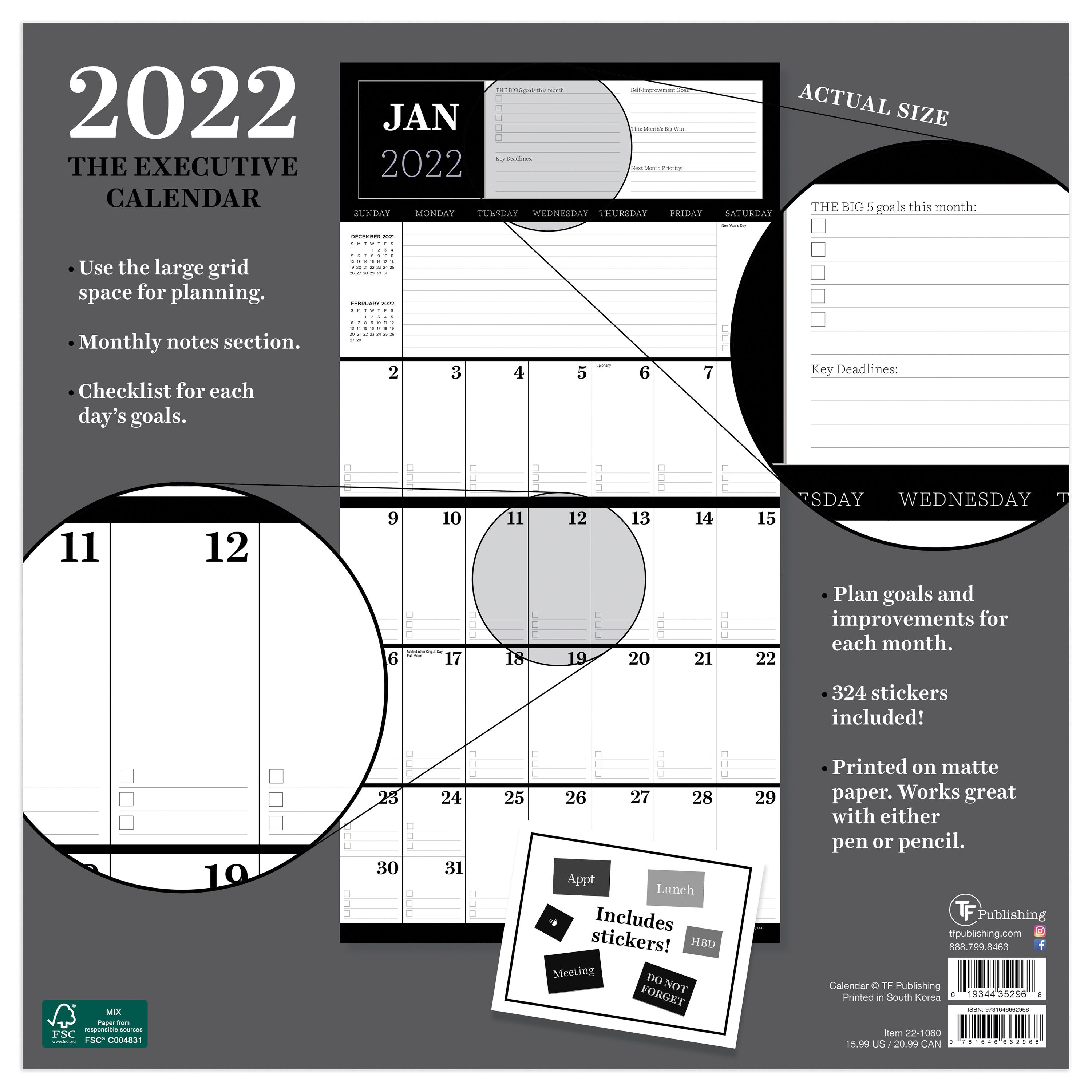 TF Publishing 2022 Big Grid The Executive Wall Calendar in the