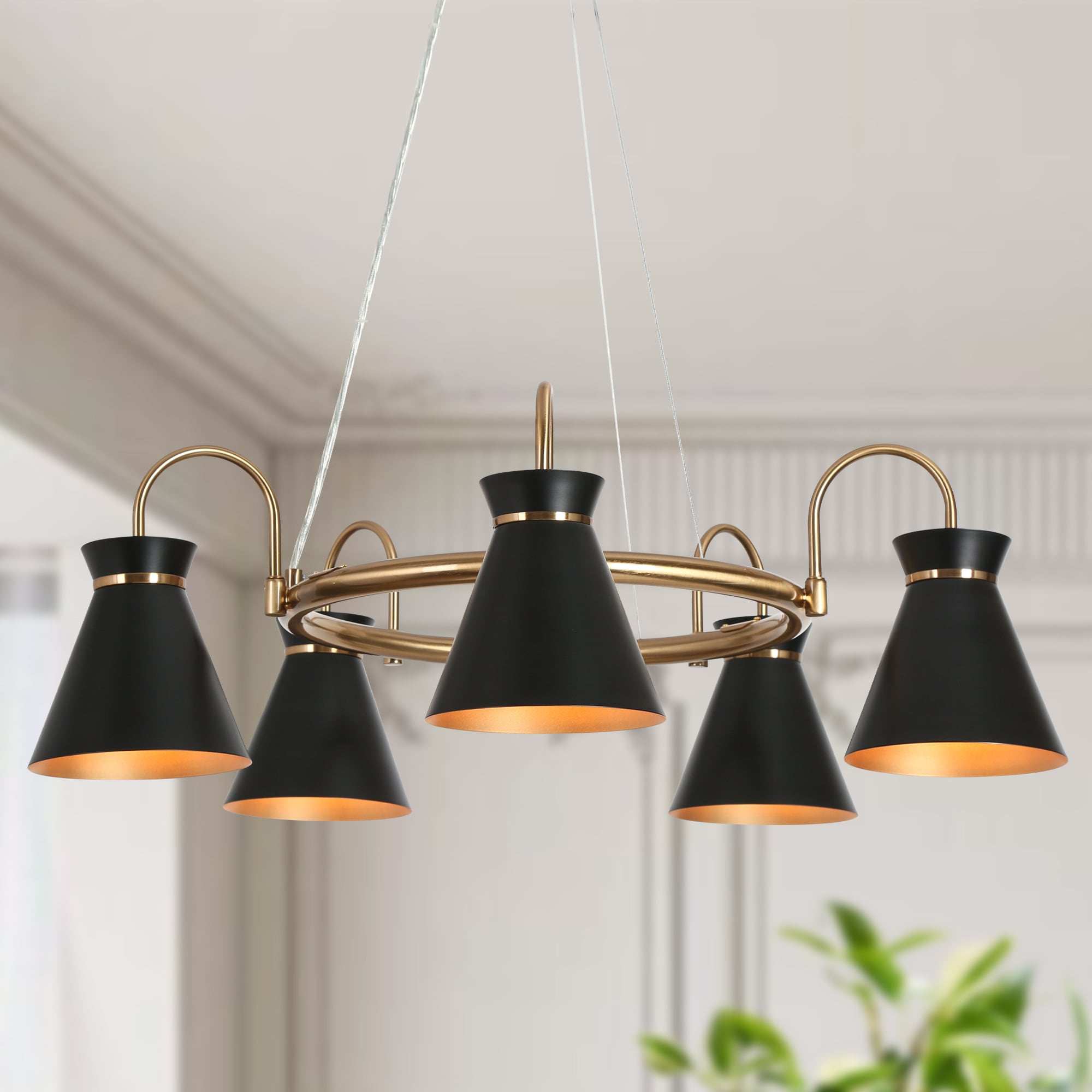 ZEVNI L3BMURR2W59C5SB8 Lumivolt 1 -Light Matte Black Industrial For Use in Bedrooms, Dining Rooms, Foyers, Kitchens, Living Rooms Chandelier