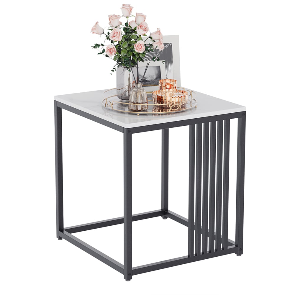LUVODI JJ-XZ877 15.7-Inches W x 17.7-Inches H Gray Stone Square Modern End Table with Storage Assembly Required