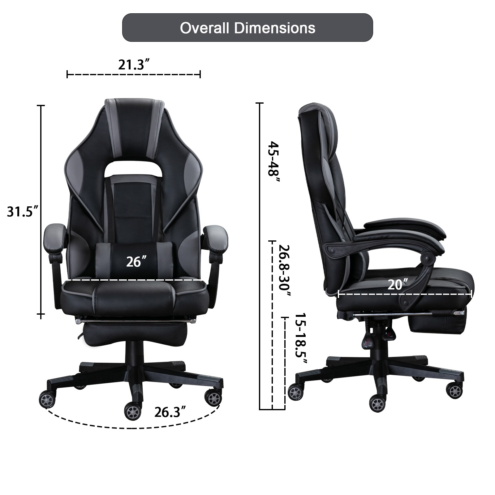 Clihome Office Chair Modern Black Faux Leather Swivel Rocking Chair in ...