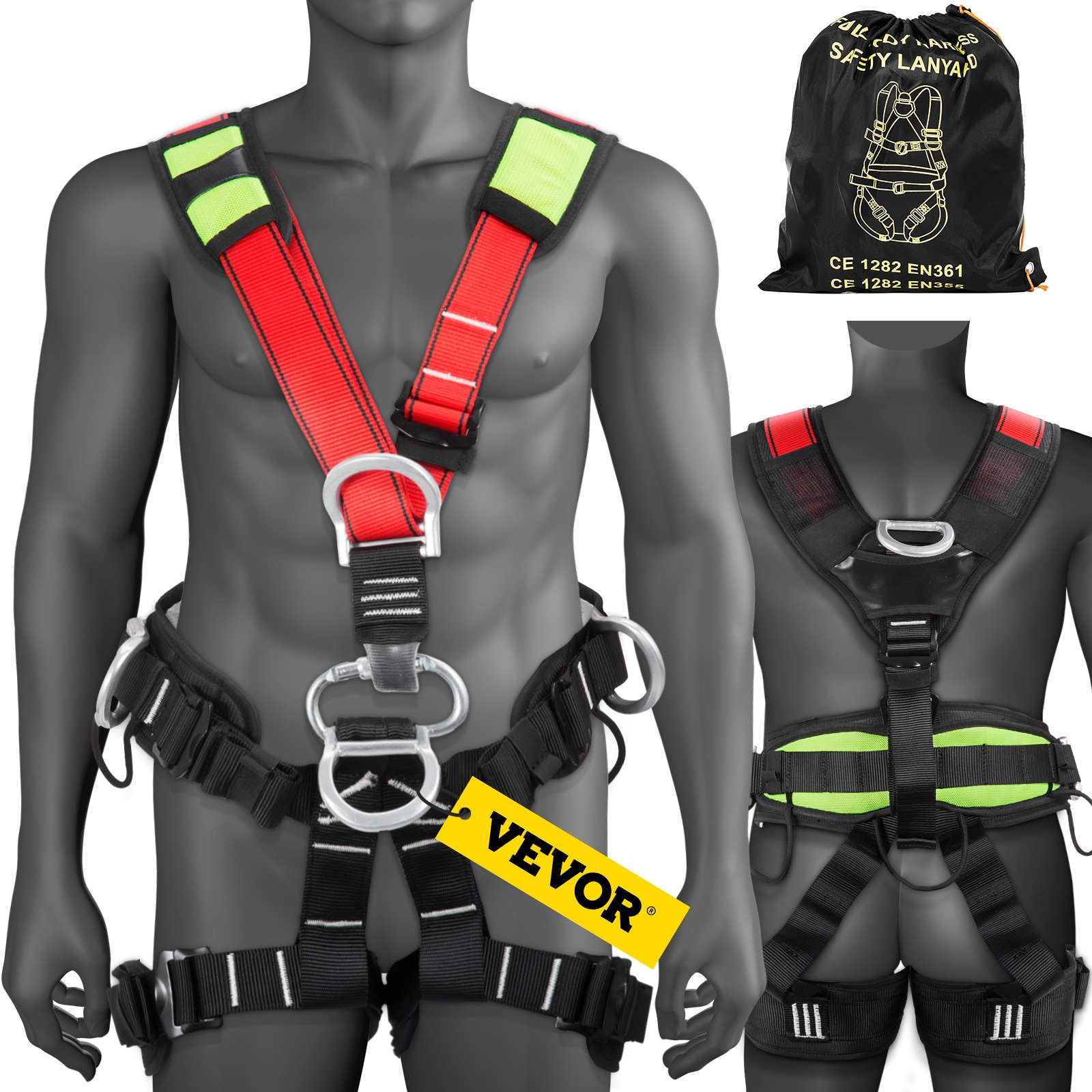 VEVOR Full Body Security Harness Plastic and Metal Commercial/Residential Rope Polyester in Black | AQSQSSAQD00000001V0