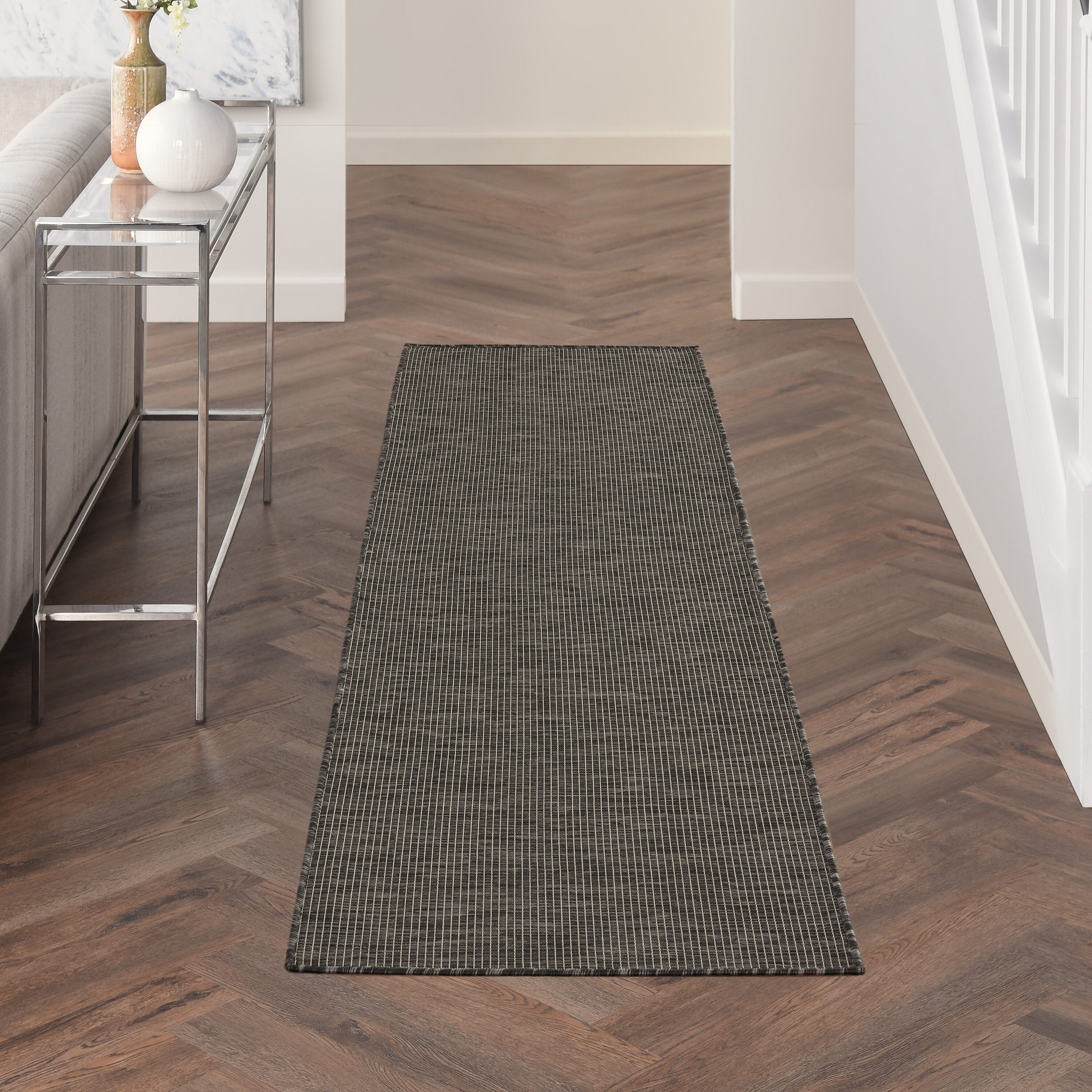 Nourison 99446790835 Positano 2 x 8 (ft) Loomed Polypropylene Charcoal Rectangular Indoor/Outdoor Solid Runner rug