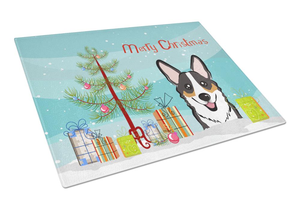 Caroline's Treasures BB1627LCB Dogs Merry Christmas Tree 11.25-in L x 15.75-in W Glass Cutting Board