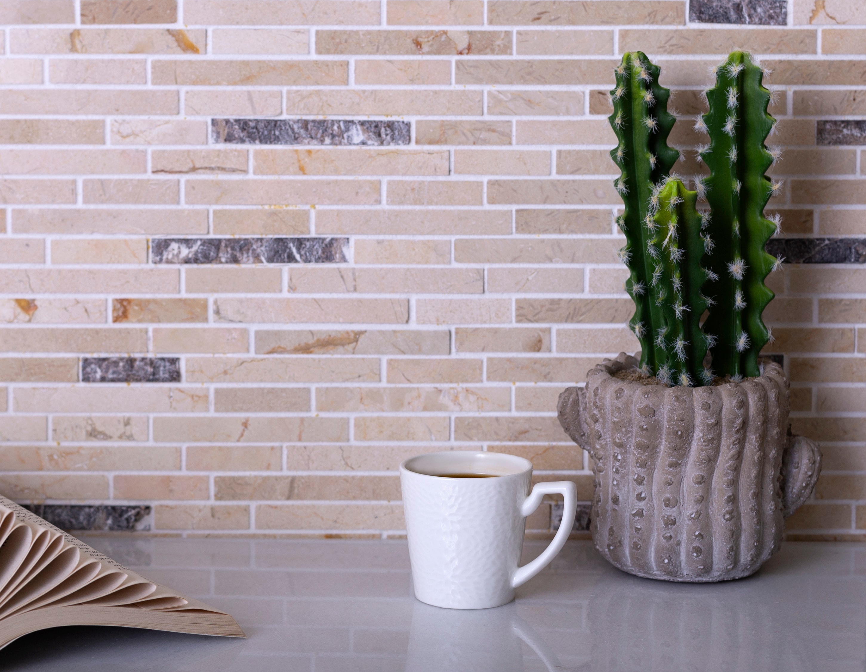Beige Linear Polished Marble Mosaic Tile 12" x 11.6"