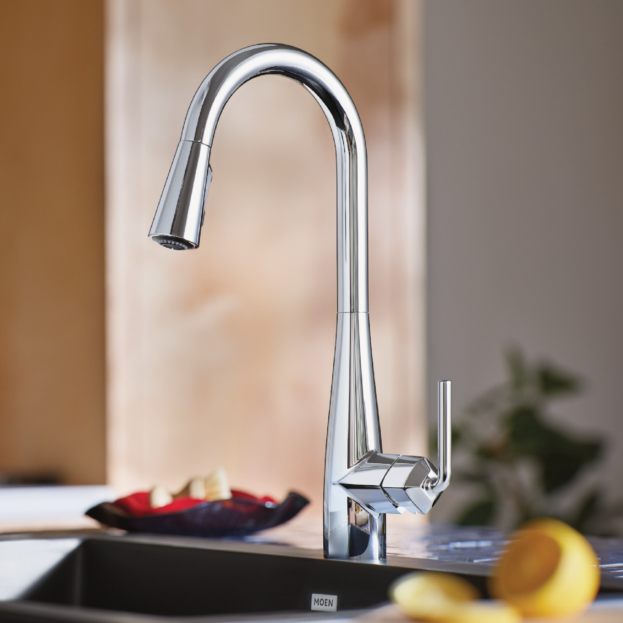 Moen 87493 Maureen Chrome Single Handle Deck-mount Pull-down Kitchen Faucet with Sprayer ( Deck Plate Included )