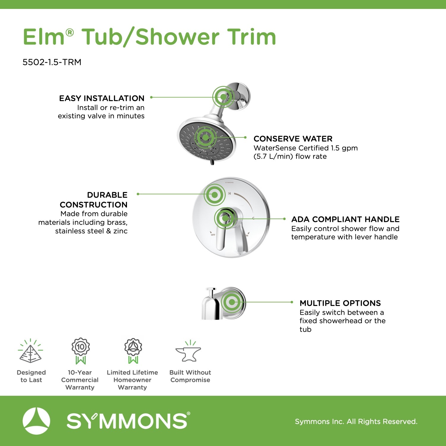 Symmons 5502-1.5-TRM Tub-Shower-Faucets - View #4