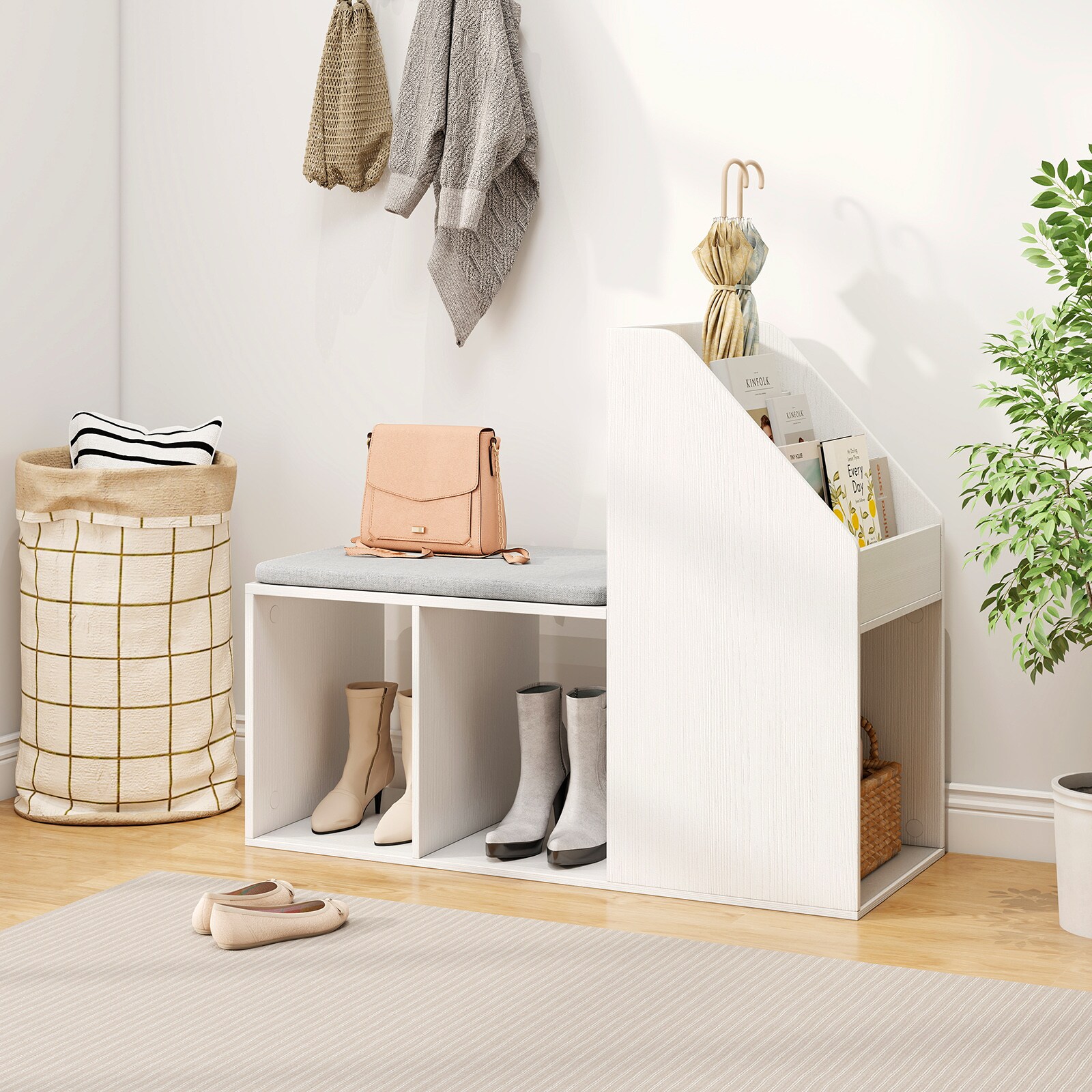 Volenca Shoe Storage Bench with Removable Cushion 6 Compartments and ...