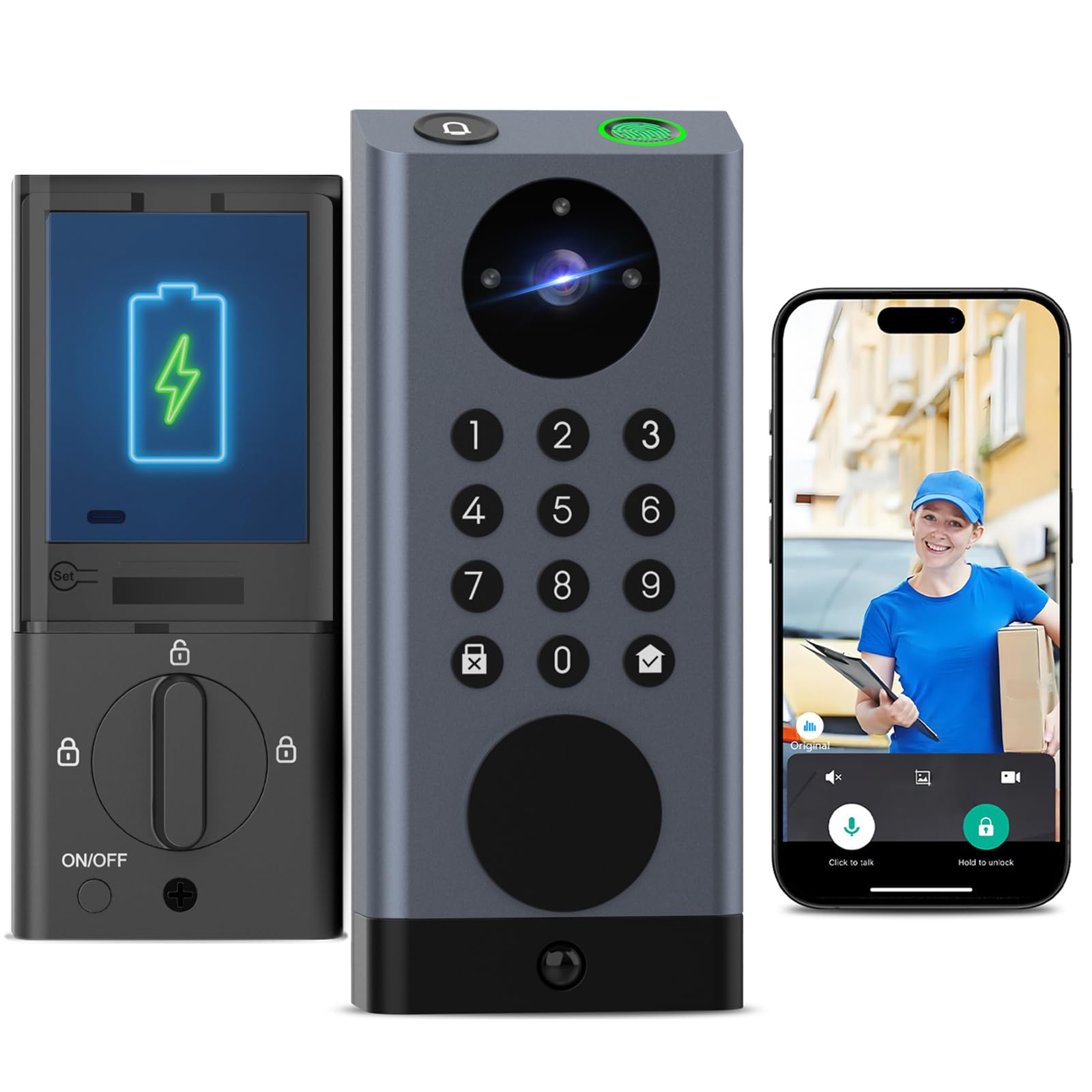 Oyezvary  Smart Door Lock with 2K Camera Video Doorbell PIR Motion Detection Fingerprint Keypad Code Built in WiFi No Hub Required Easy Install