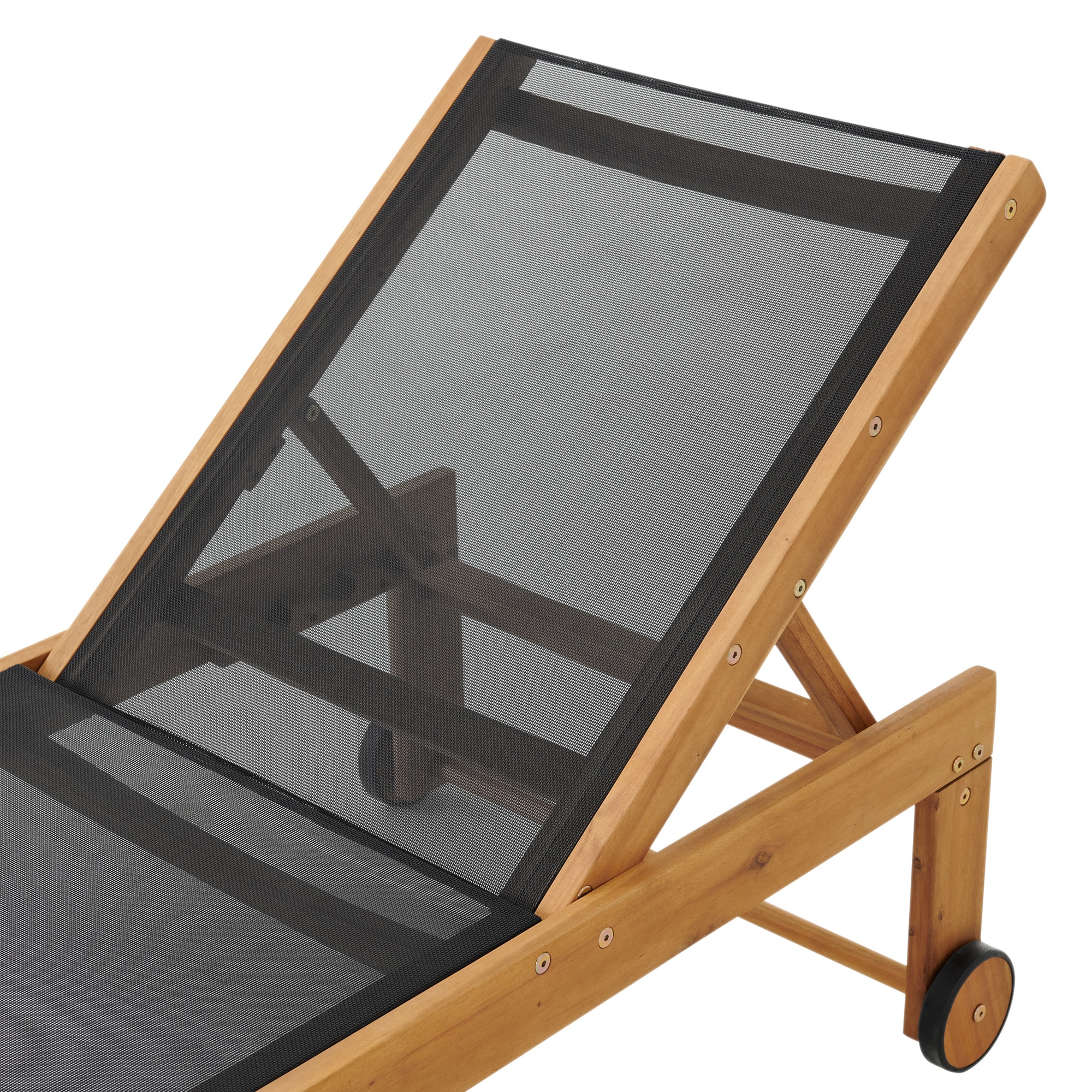Sunapee Adjustable Acacia Wood Outdoor Chaise Lounger with Mesh Seating