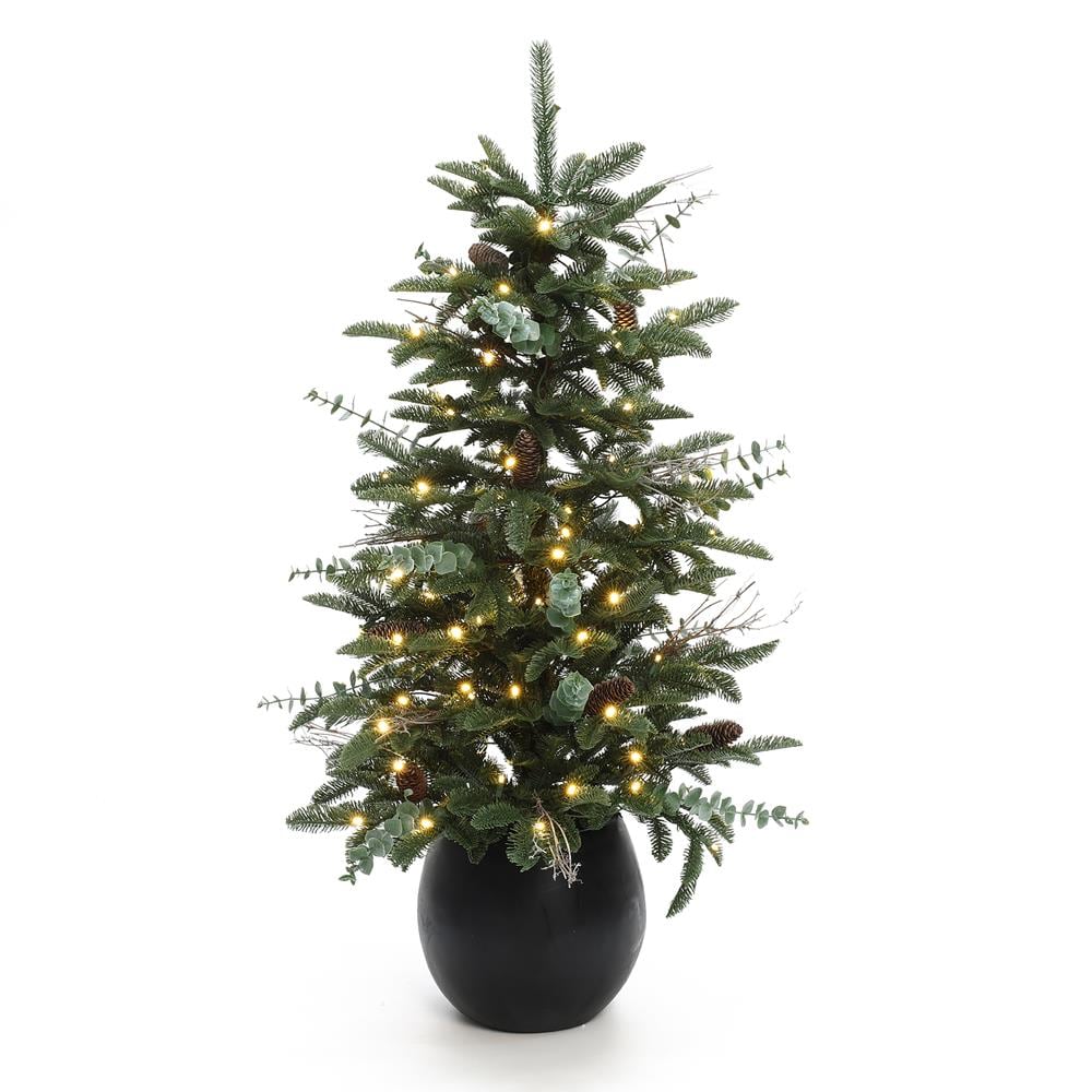 4-ft Pine Pre-lit Flocked Assorted Artificial Christmas Tree with Multicolor LED Lights