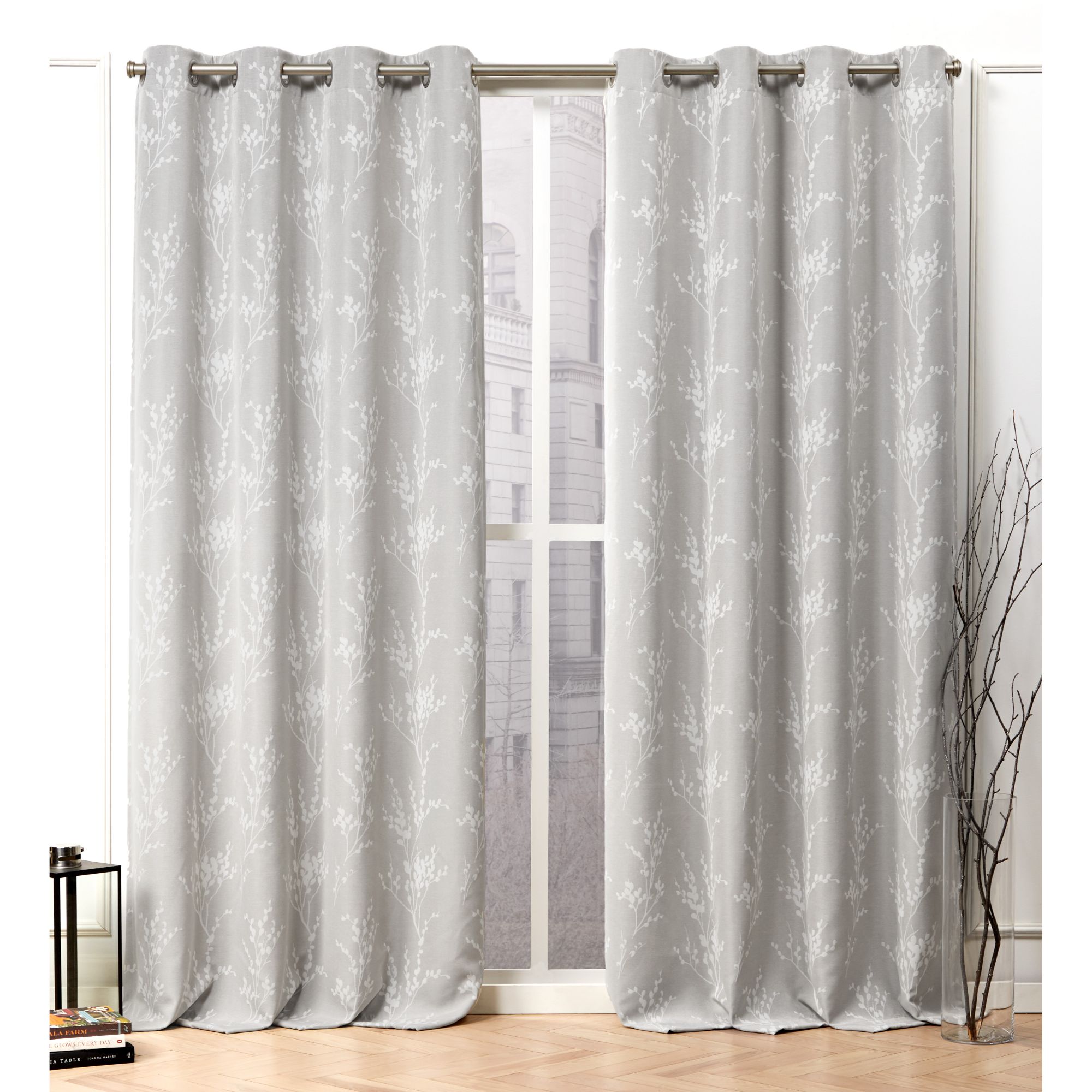 Nicole Miller 96-in Dove Grey Room Darkening Interlined Grommet Curtain  Panel Pair