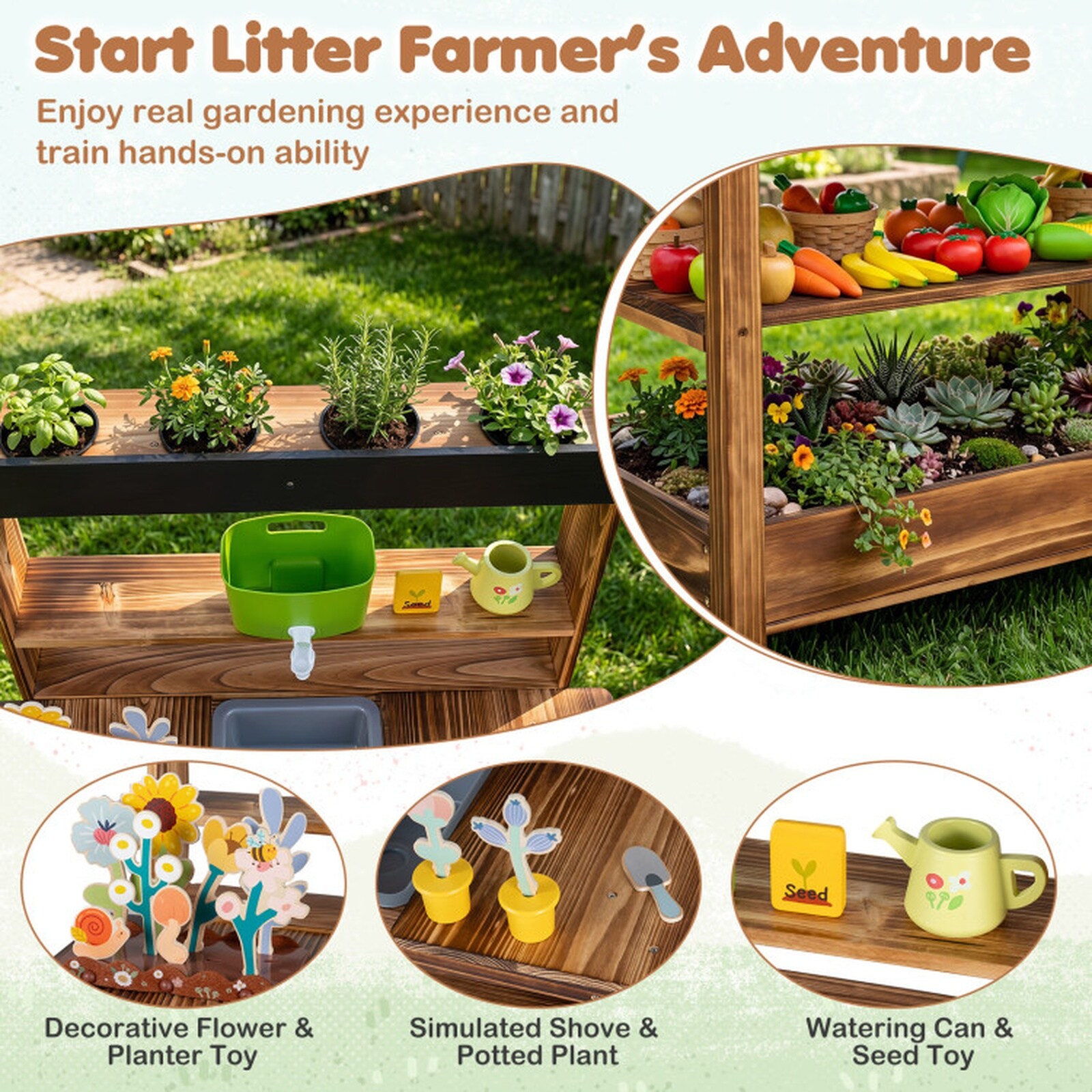 SUGIFT Kids Outdoor Mud Kitchen Wood Play Kitchen with Faucet Removable ...
