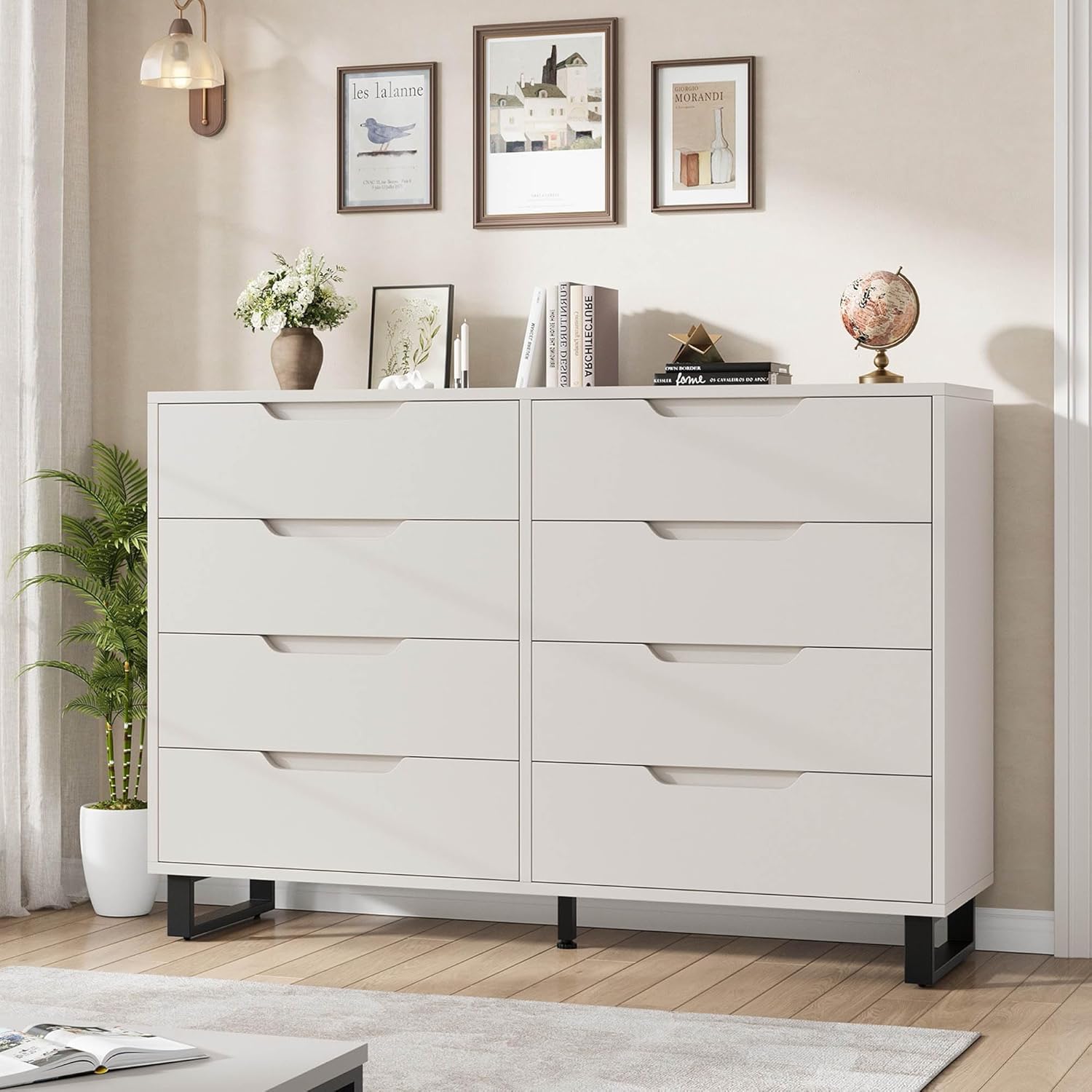 Garvee XSN-PHK-33XKWAFN 8 Dresser for Bedroom Freestanding Vertical Drawer Cabinet with Storage Wooden Closet Storage Chest for Home Office White