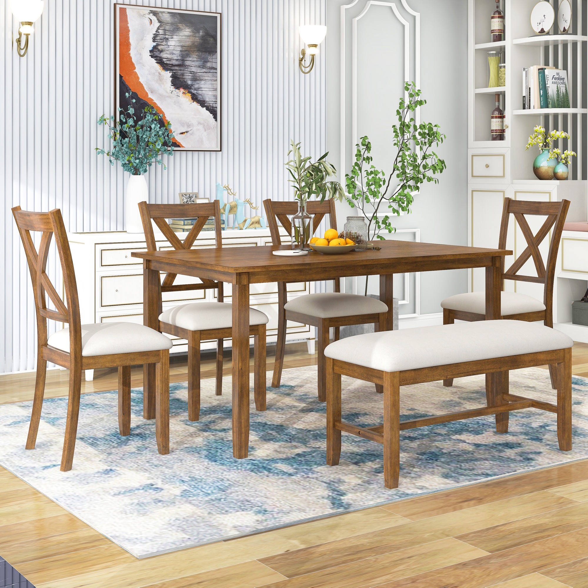 Qualler Natural Cherry Contemporary Modern Dining Room Set with Rectangular Table Seats 6 DTM000066D at Lowes