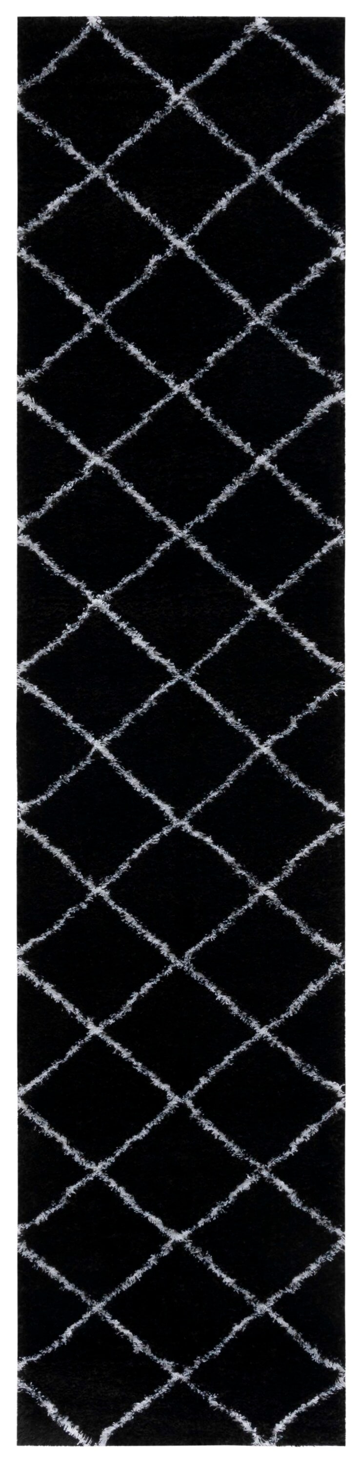 Black and White Geometric Shag Runner Rug, 2' x 9'