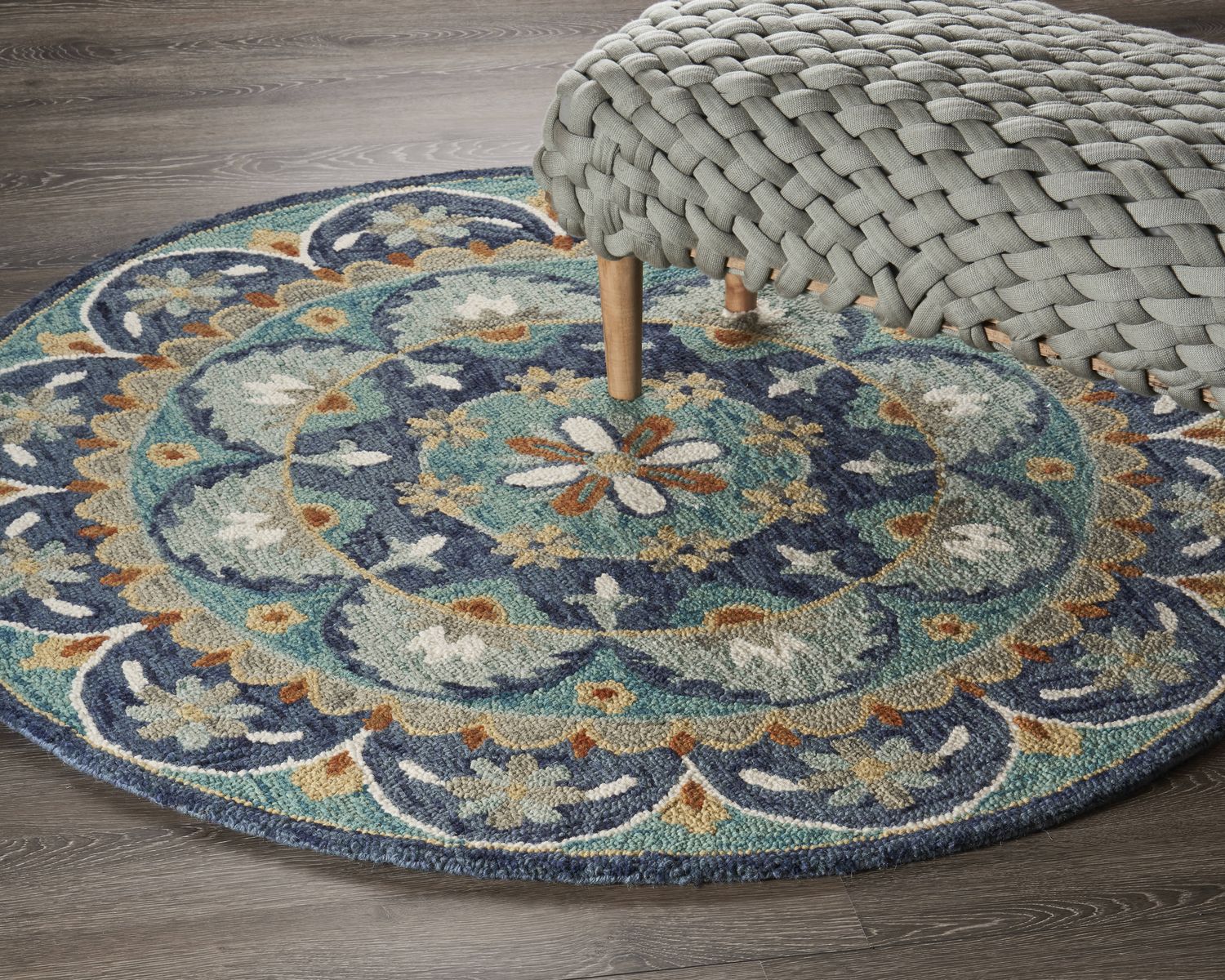LR Home 0793A5084934J8 Blitz 4 x 4 (ft) Tufted Wool Teal/Blue Round Indoor Medallion Bohemian/Eclectic Area rug