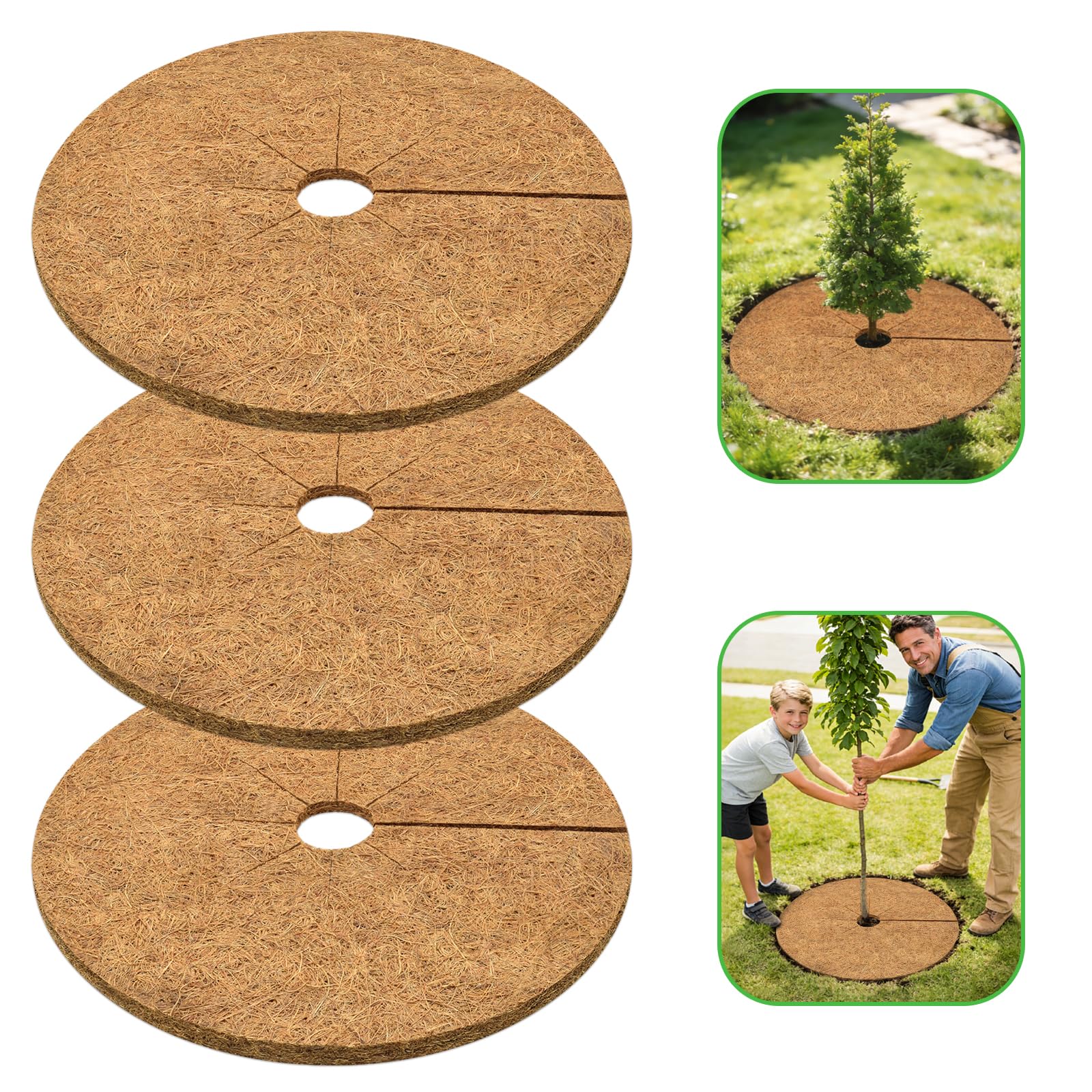 Ahfiwaso  3 Pack Coconut Fiber Mulch Ring 30 Inch Coco Coir Tree Ring Mulch Mat Natural Tree Protector Mat Plant Cover Ring for Indoor Outdoor