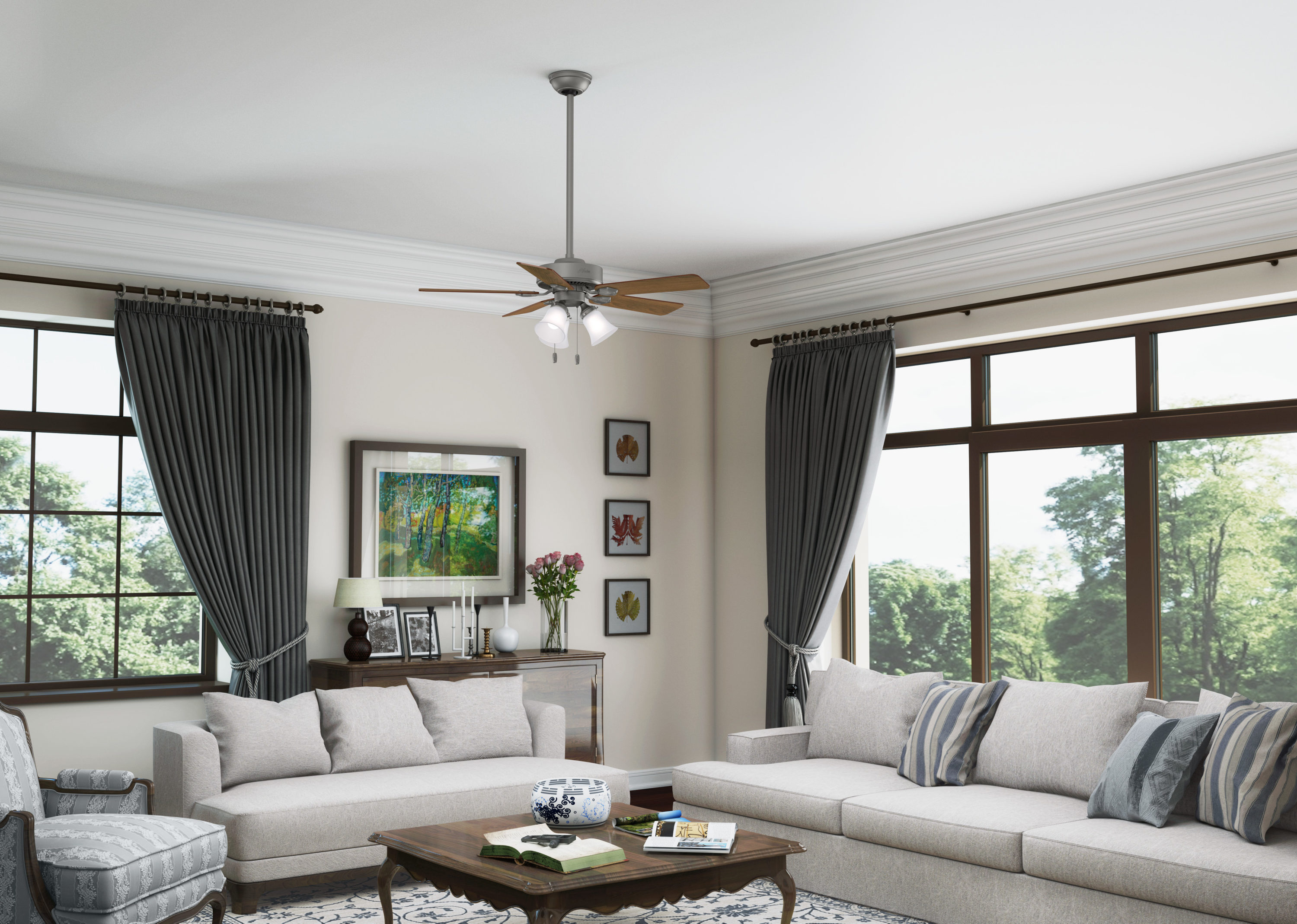 Hunter Swanson 44-in Matte Silver LED Indoor Ceiling Fan with Light  (5-Blade) in the Ceiling Fans department at Lowes.com