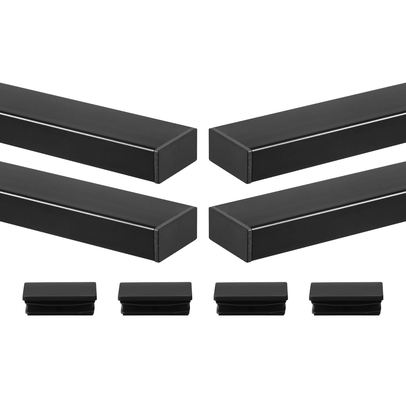 VEVOR 4 Pack 6.5 ft Stainless Steel Handrail Rectangular Top Stair Deck Hand Rail for Outdoor/Indoor Steps with End Cap Matte Black Coating Adjustable Metal Stair Rail for Cable Railing Kit