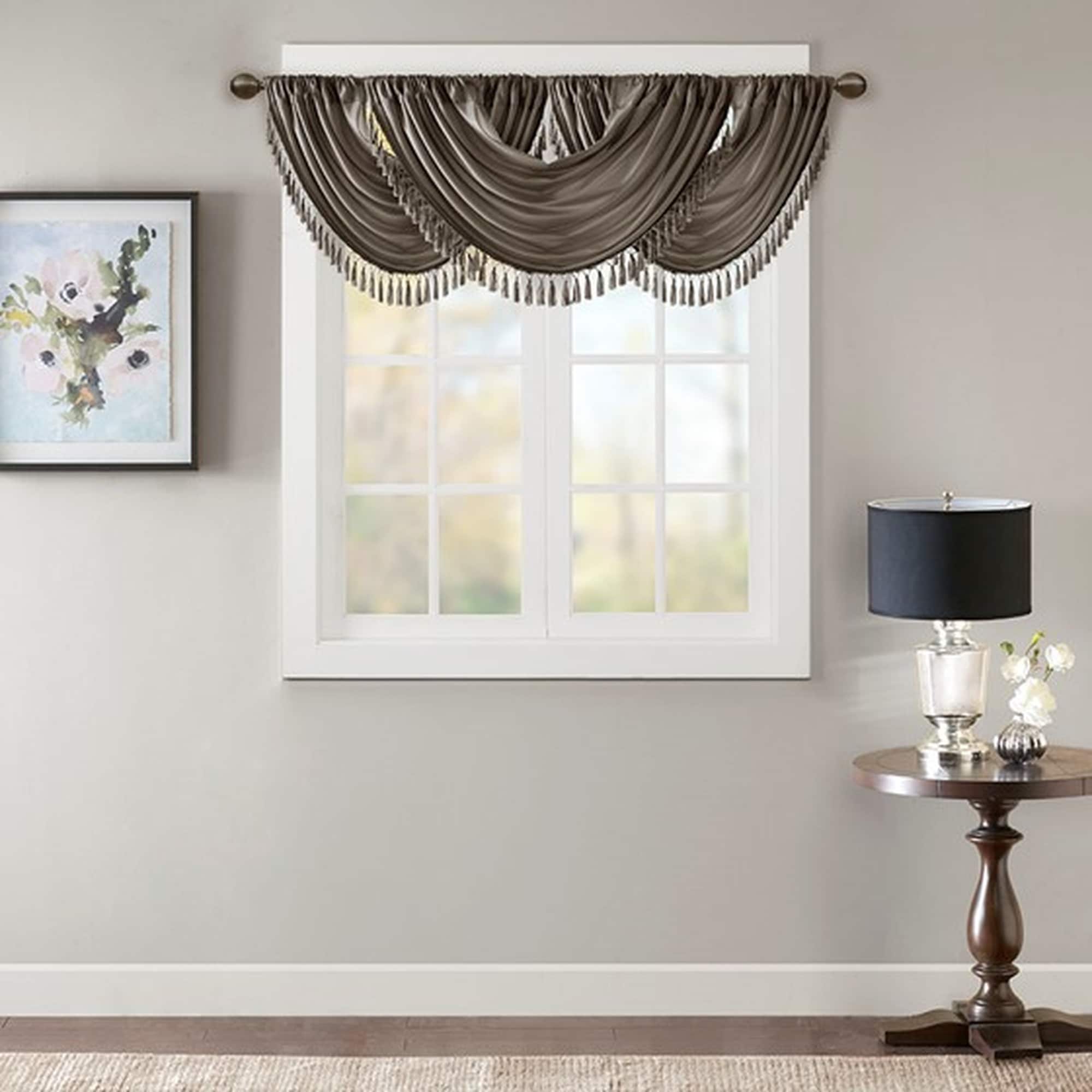 HyperDrop Cart Faux Silk Waterfall Embellished Valance Pewter 38-in x 46-in