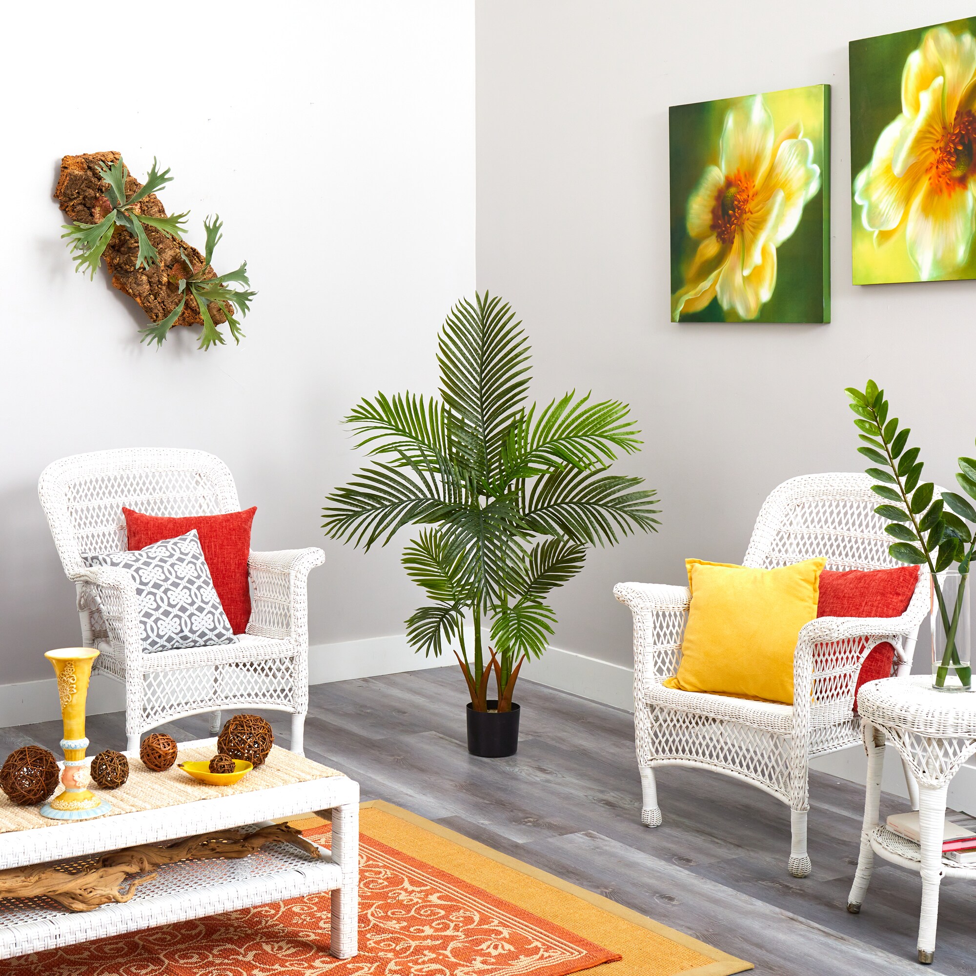 Lush Green 62" Artificial Areca Palm Tree in Nursery Planter