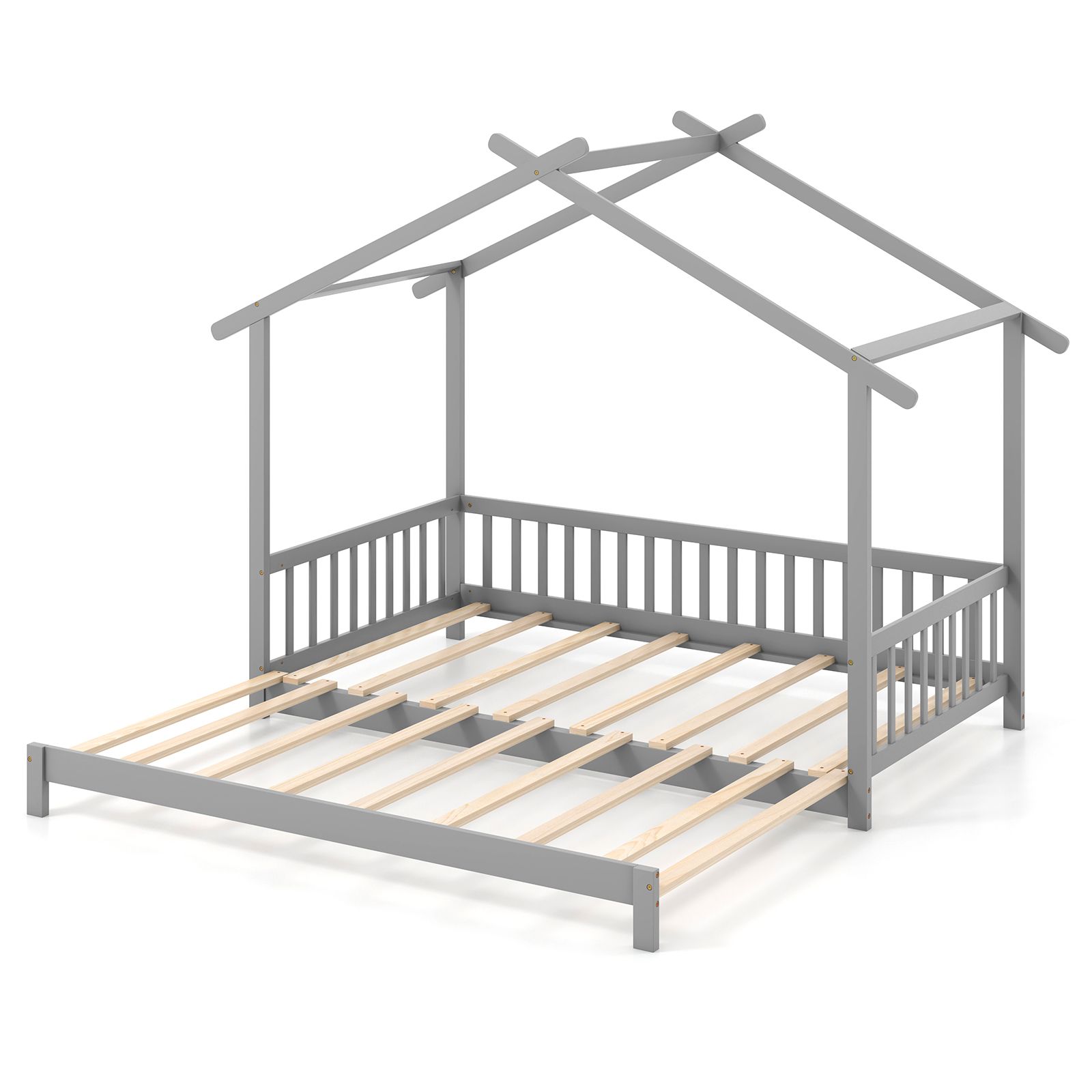 Slickblue Kids Extendable House Bed Frame - Twin to King Pine Wood and ...