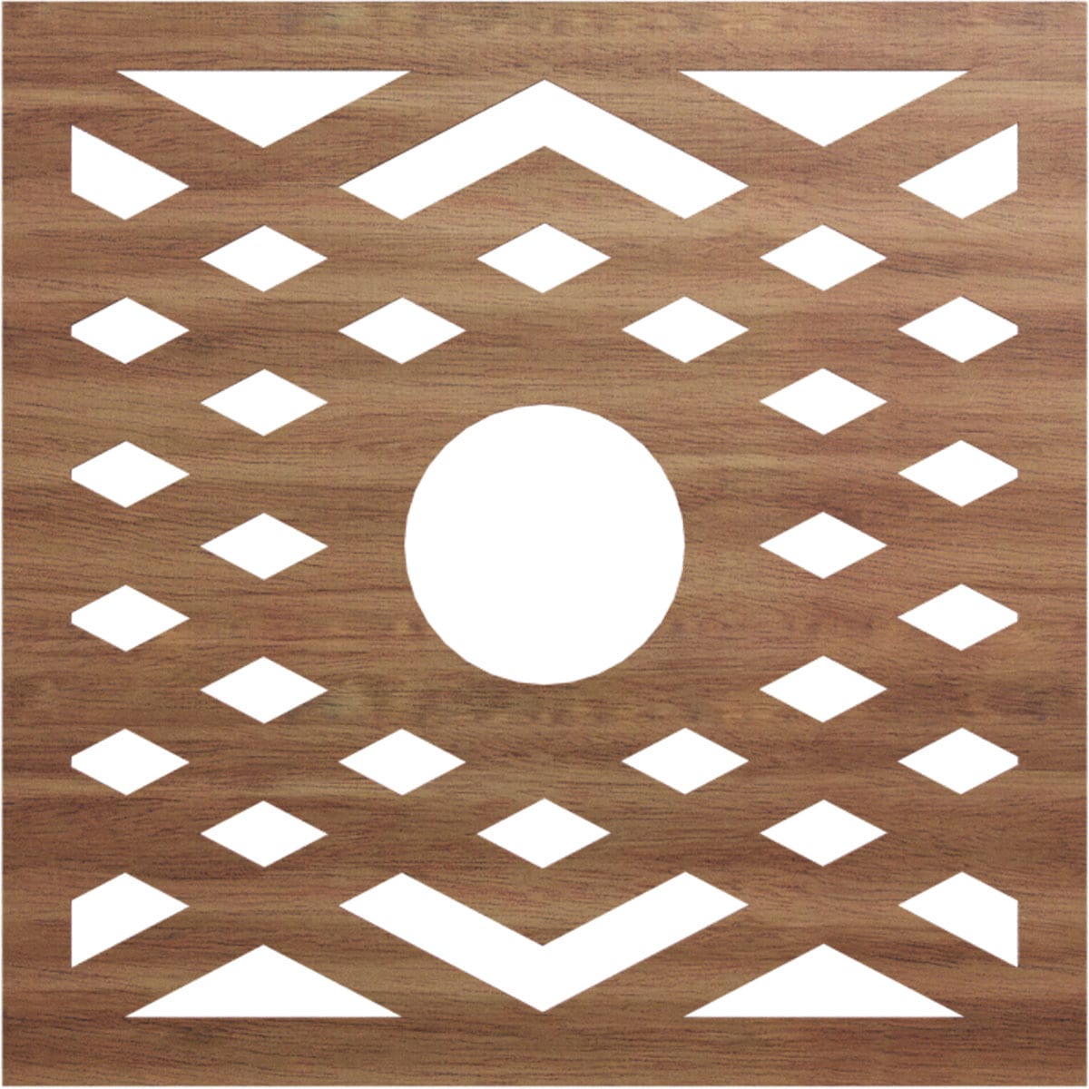 Ekena Millwork CMWP34X34X0250CHWA Chevron Fretwork Pierced 34-in W x 34-in L Architectural Walnut Wood Whole Ceiling Medallion