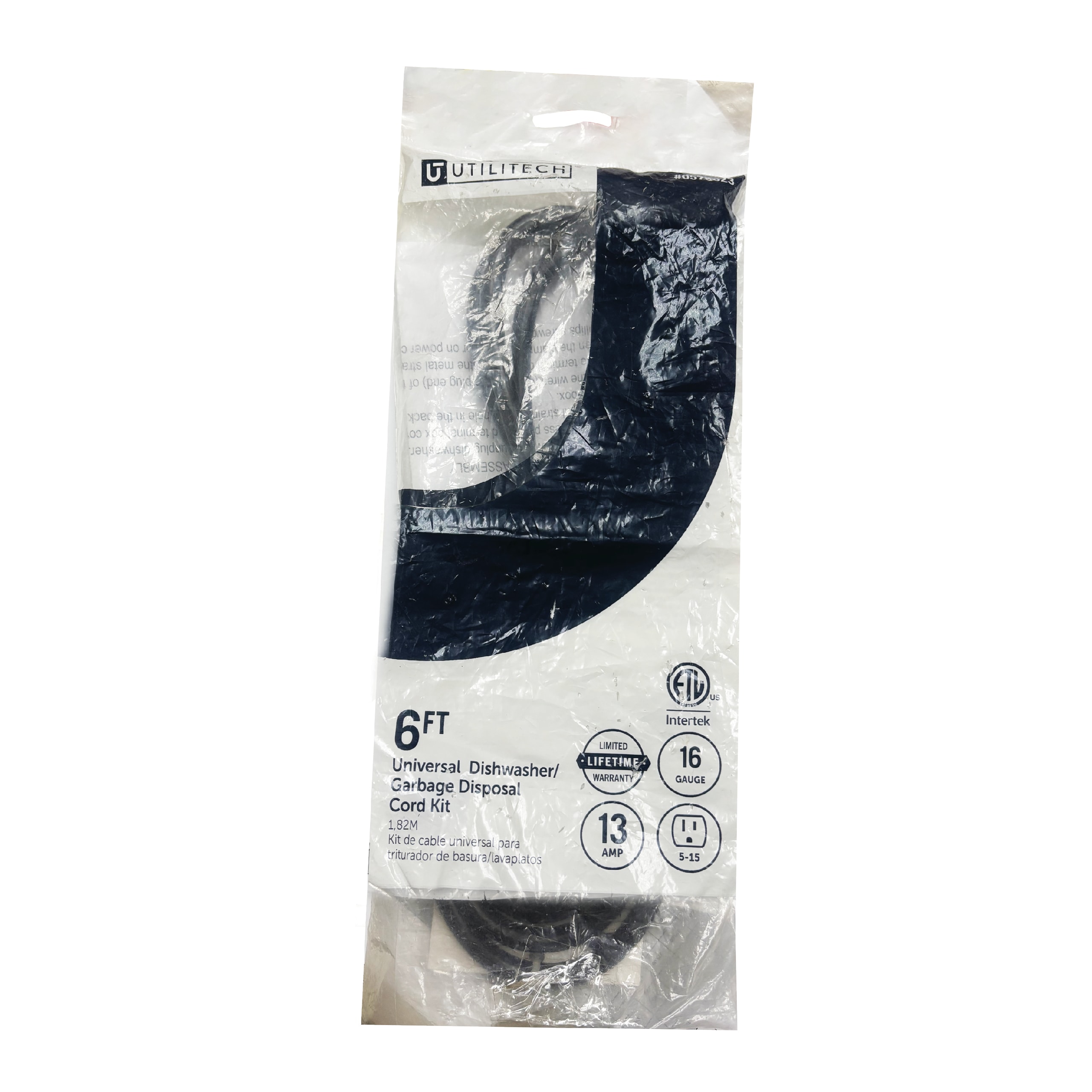 Utilitech 0090 Appliance Power Cord 6-ft 13 -Amp 3 -Prong Black Dishwasher Appliance Power Cord