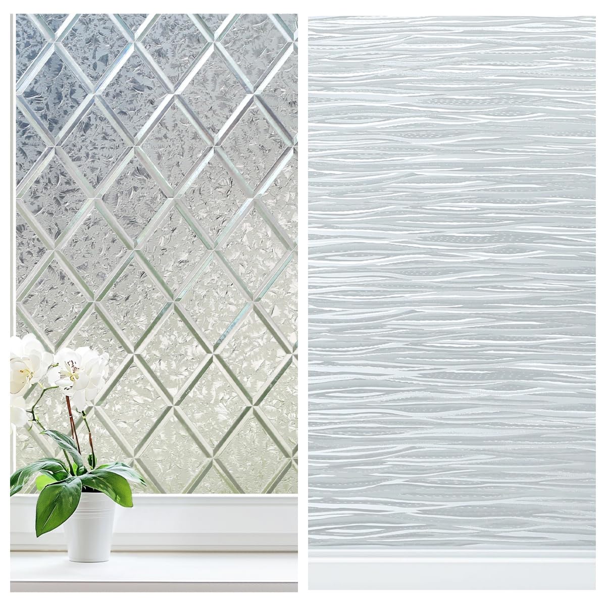 Haton Static Cling Frosted Window Privacy Film with Lattice Floral Pattern 17.5 in x 78.7 in No-Adhesive UV Blocking Decorative Glass Film