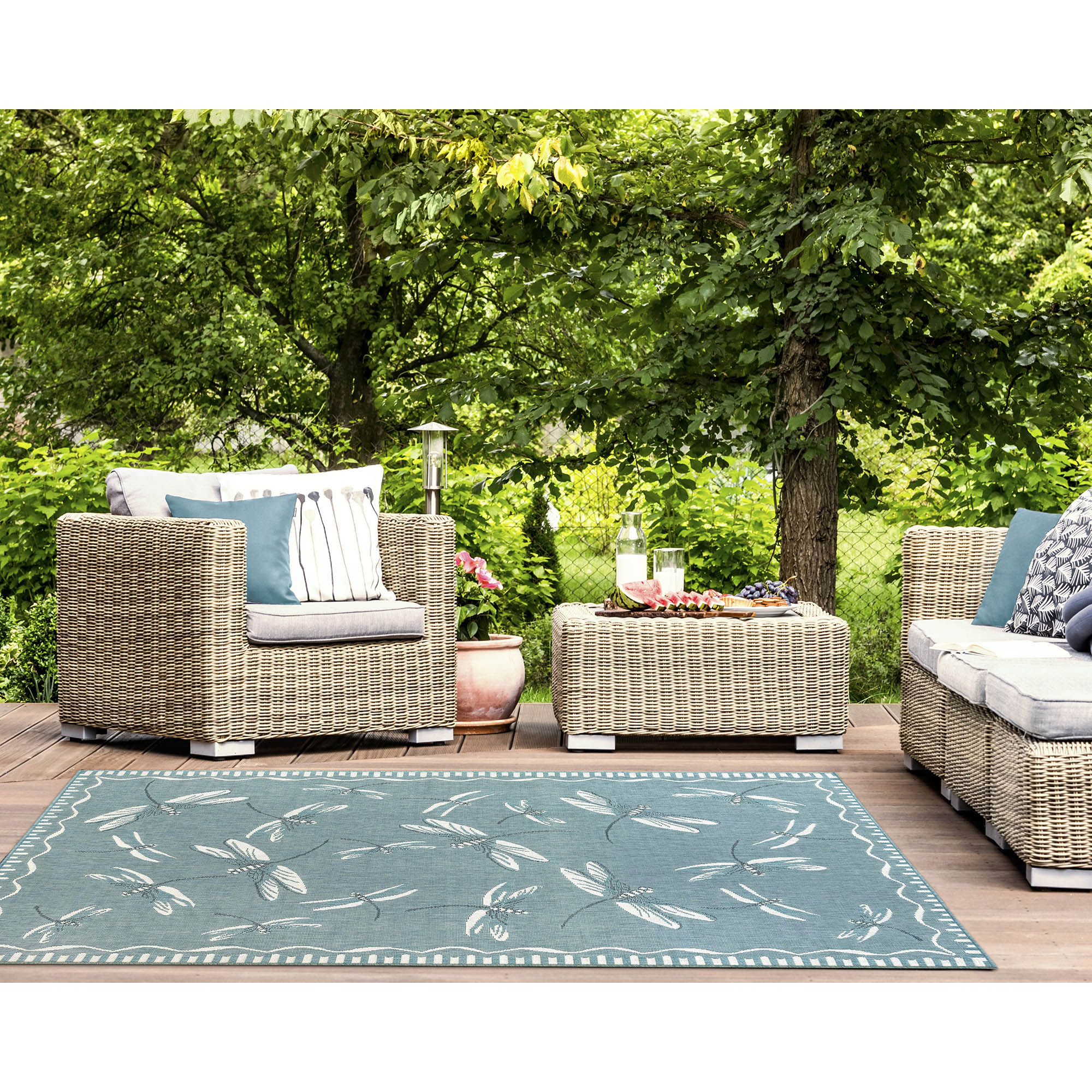 Liora Manne CRE69844004 Carmel 6 x 9 (ft) Polypropylene Aqua Rectangular Indoor/Outdoor Border Area rug
