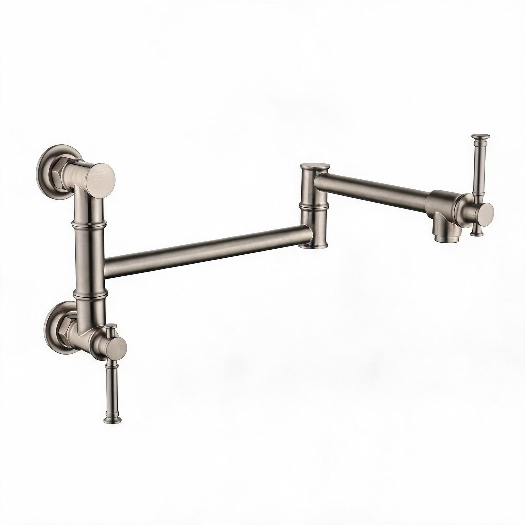 IAK 22 inch Brushed Nickel Brass Pot Filler Faucet with Free-Swivel Arm and Double Handles