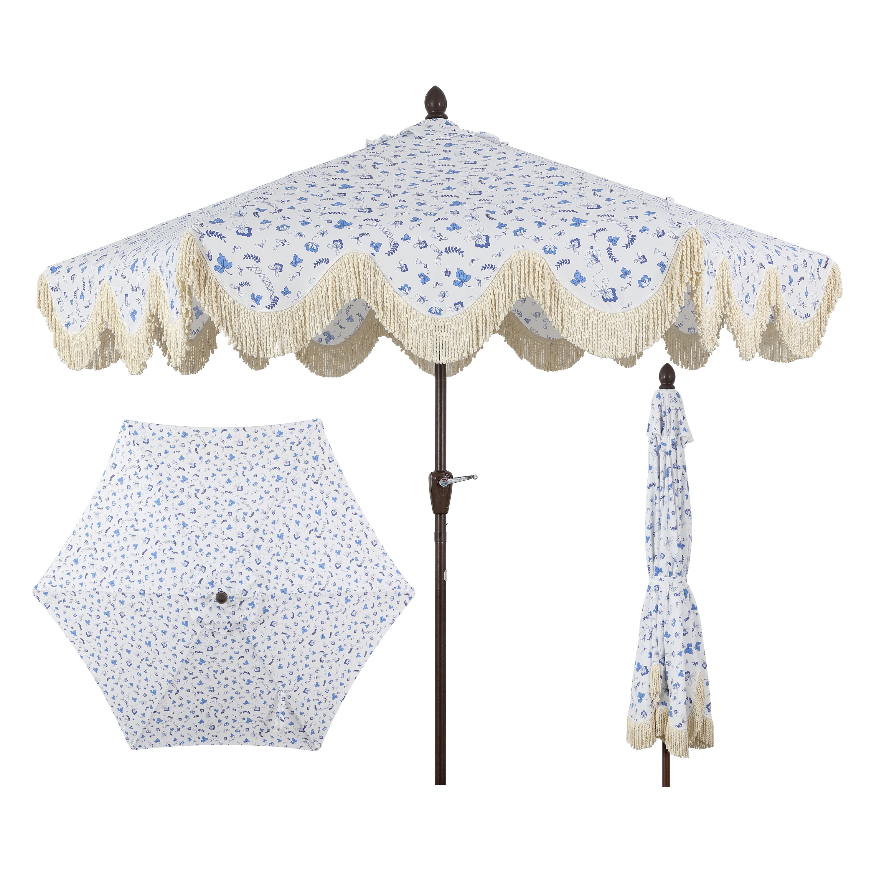JONATHAN  Y UMB1001H 9-Feet Aluminum Blue Auto-tilt Market Patio Umbrella with Base