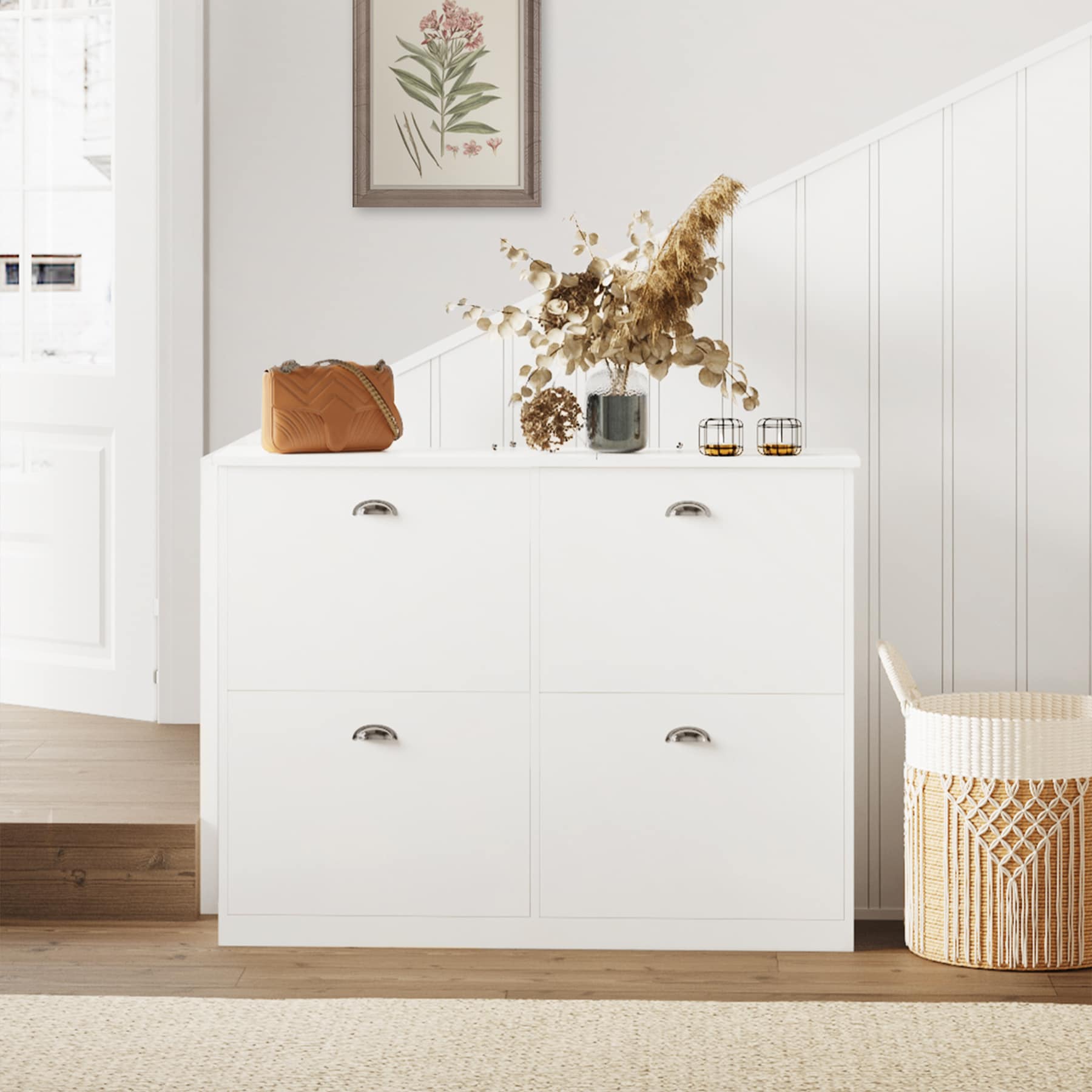 GDFStudio Shoe CabinetHidden Slim Narrow Shoe Rack Cabinet with 4 ...