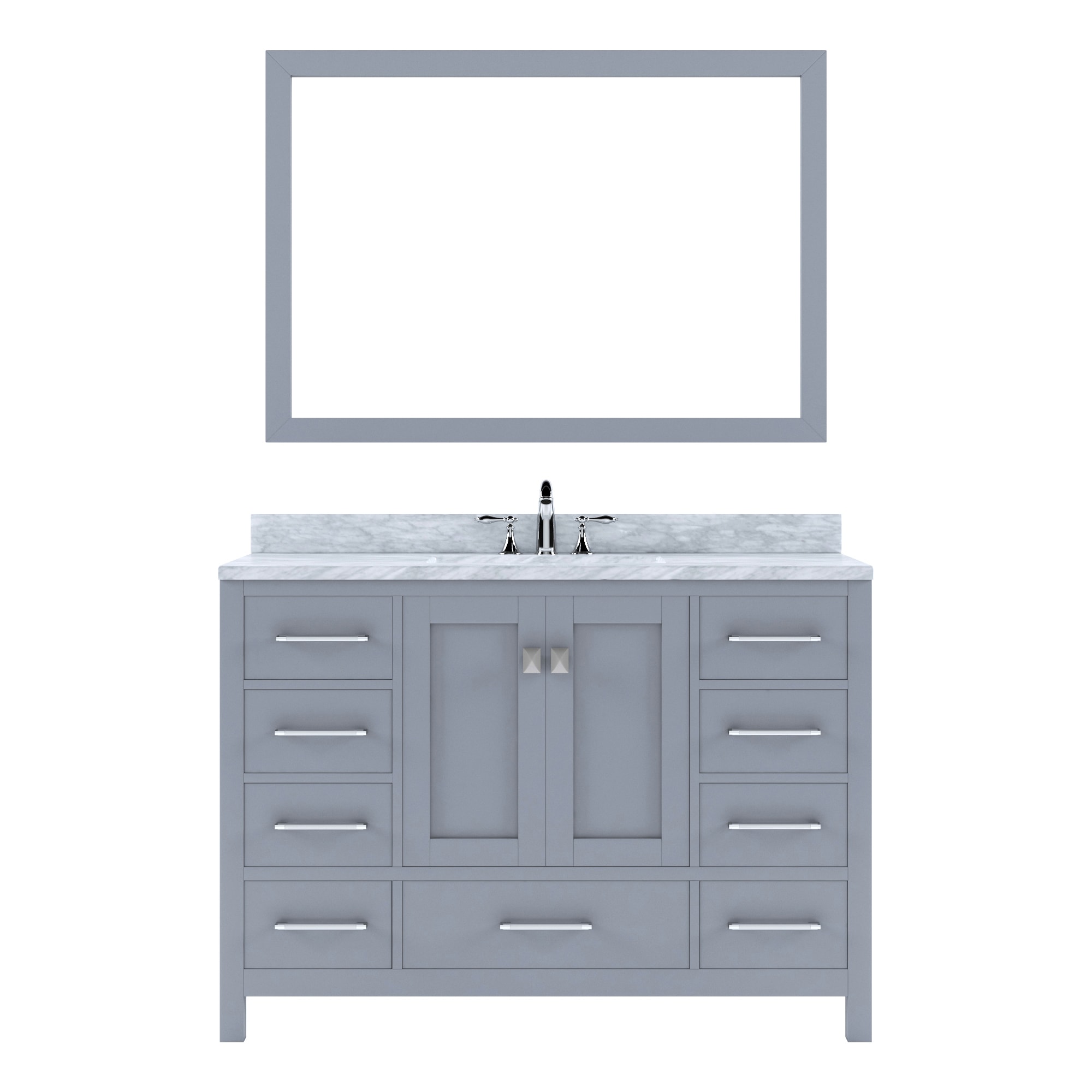 Virtu USA GS-50048-WMSQ-GR-002 Caroline Avenue 48-in Gray Undermount Single Sink Bathroom Vanity with Italian Carrara White Marble Top (Mirror and Faucet Included)