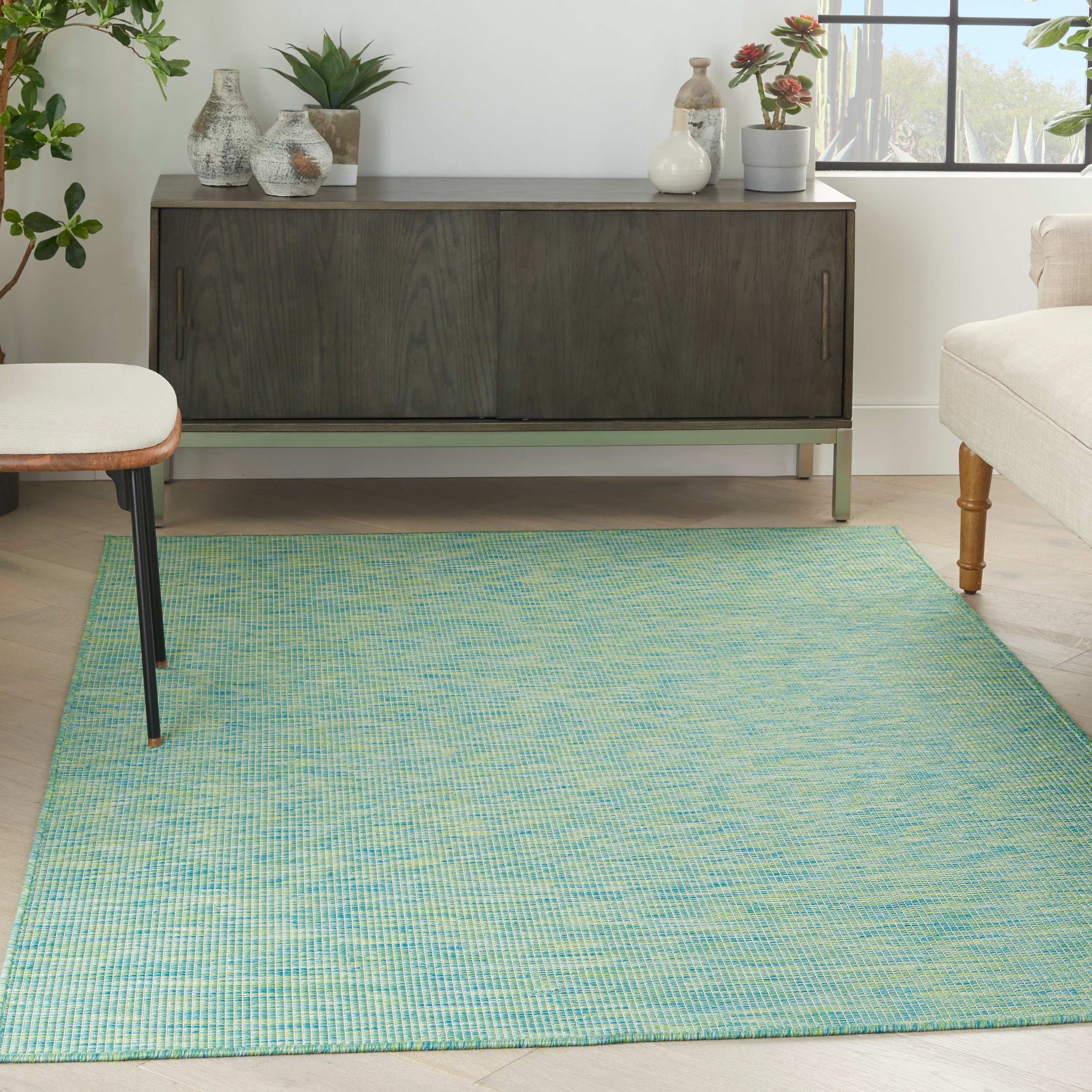 Nourison 99446790507 Positano 5 x 7 (ft) Loomed Polypropylene Blue/Green Rectangular Indoor/Outdoor Solid Area rug