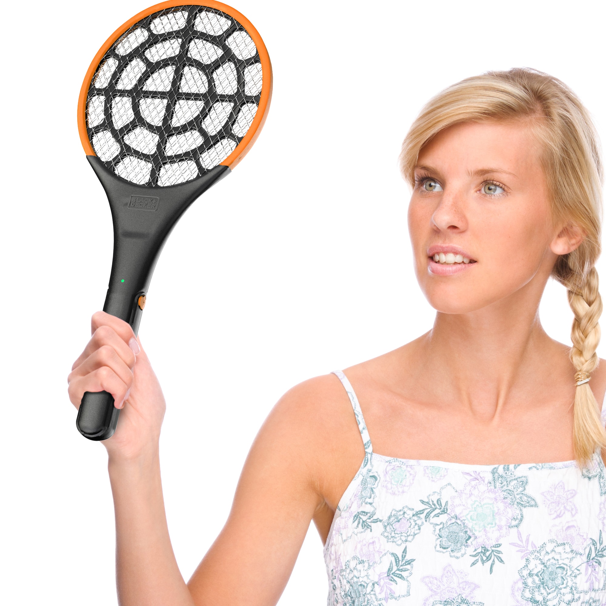 Decker Electric Fly Swatter Large Handheld Indoor & Outdoor Mosquito & Bug Zapper with Battery-Powered Mesh Grid & Heavy-Duty Tennis Racket Design Safe for Humans & Pets Non-Toxic Black 