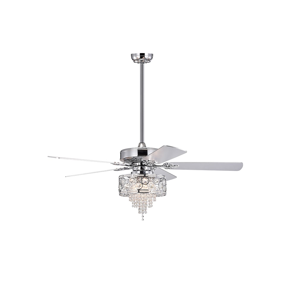 Sunrinx MG39-1-82L 52-Inches Chrome with Chrome Blades Indoor/Outdoor Downrod mount Standard Ceiling Fan With Light and Remote ( 5 -Blade)
